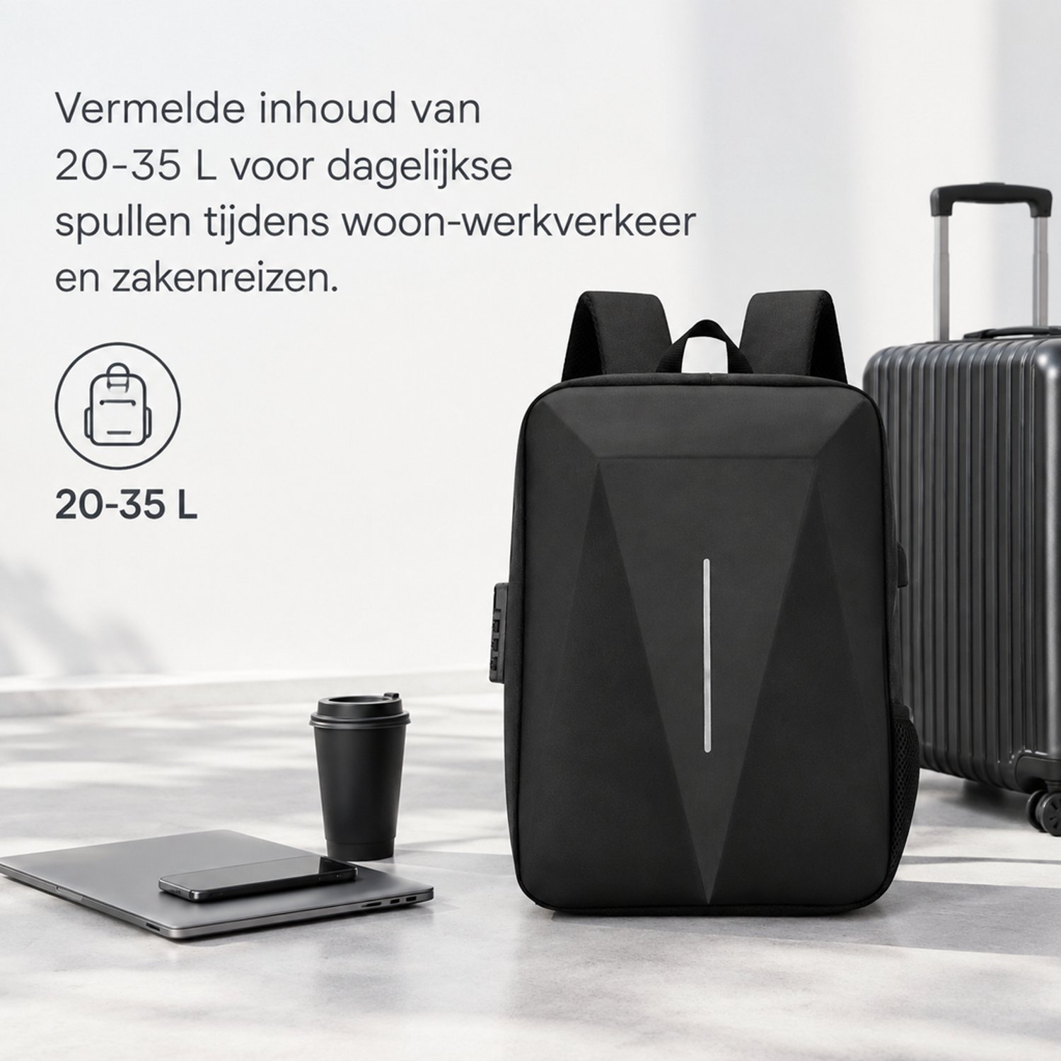 Rugzak - 20-35 L - EVA-hardschaal - zakelijk woon-werkverkeer - zwart