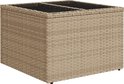 Jardinière carrée en polyrotin beige avec un motif tressé uniforme.