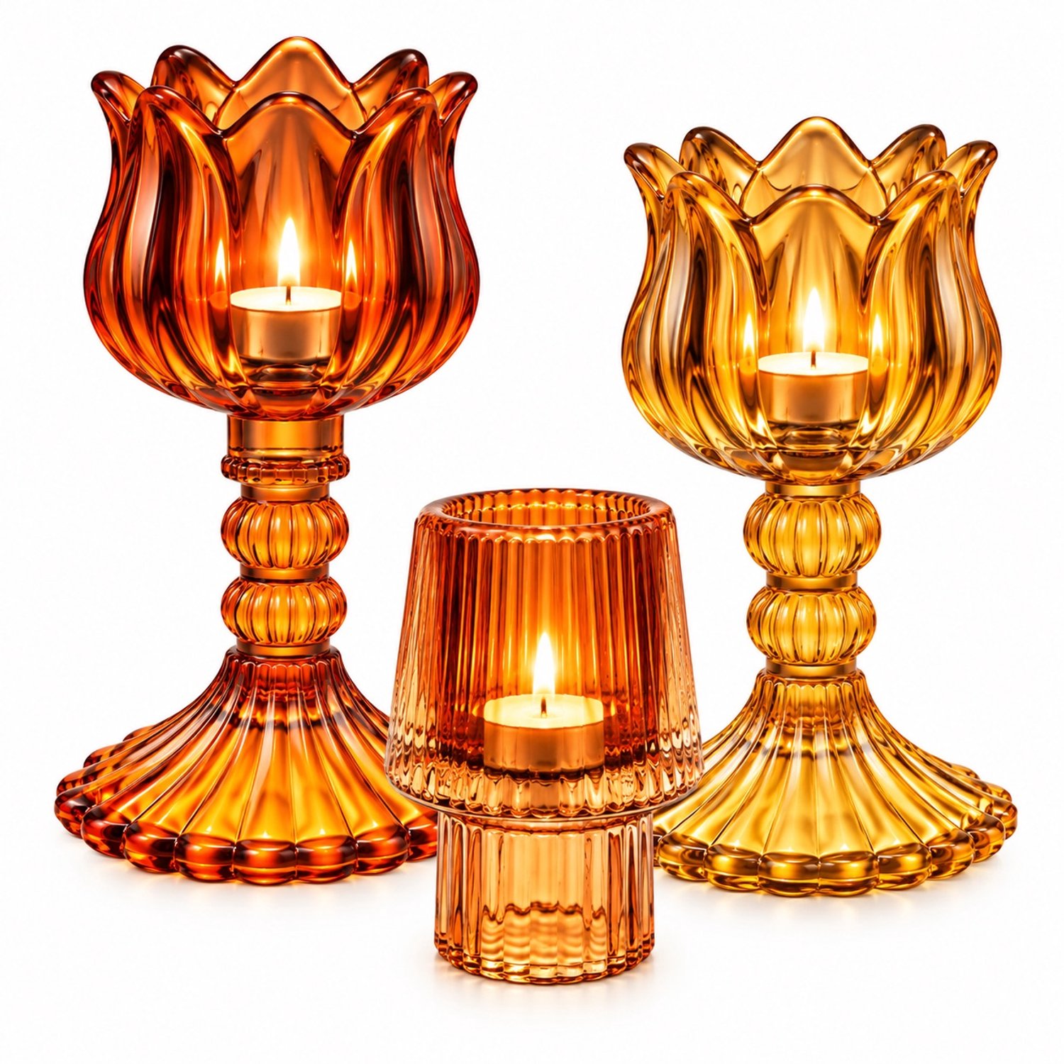 WinQ-Theelichthouder Oranje en Amber Set 3-Waxinelichthouders