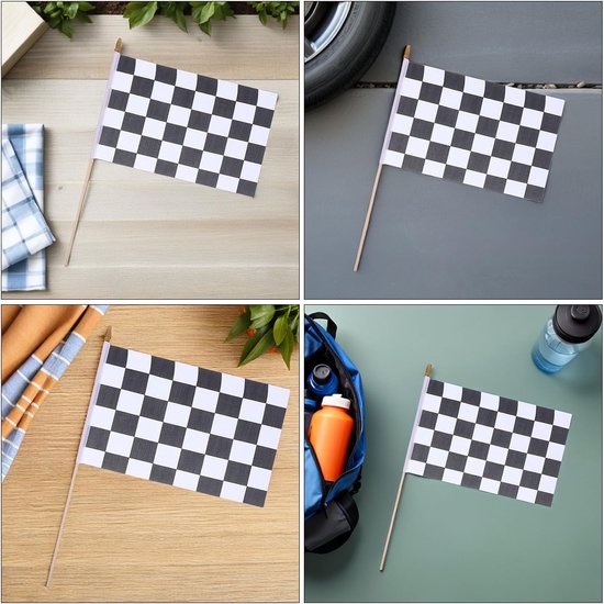 16 Stuks Kleine Geblokte Vlaggetjes: Racevlaggen Met Stokje - 21 X 14 Cm - Mini-racebaan Decoratie - Raceauto Feestartikelen Voor Verjaardagsfeestdecoraties — afbeelding 3