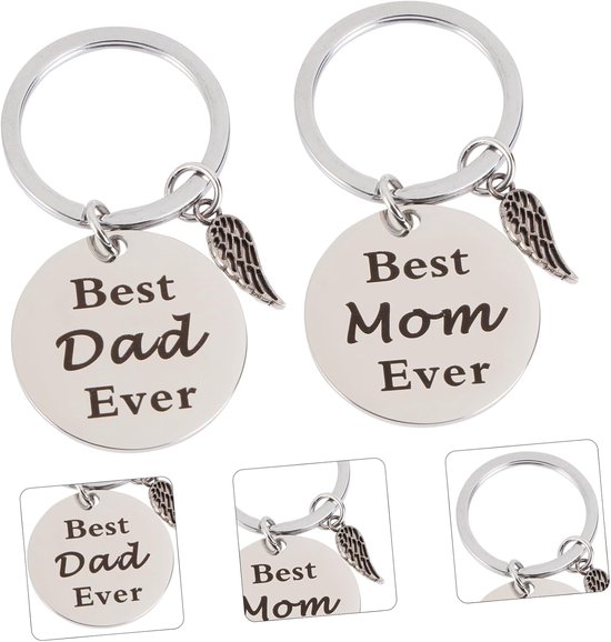 2 Stuks Sleutelhanger Pendant Vaderdag Moederdag Roestvrijstalen Sleutelring Decoratie Familie Vrienden Compact Lichtgewicht Tassen Sleutels — afbeelding 4