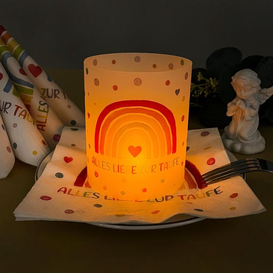 20 stuks servetten, doop + 12 stuks windlicht tafeldecoratie, doopdecoratie, decoratie voor meisjes en jongens, regenboog, doopgeschenken, gastgeschenk, feestdecoratieset — afbeelding 2