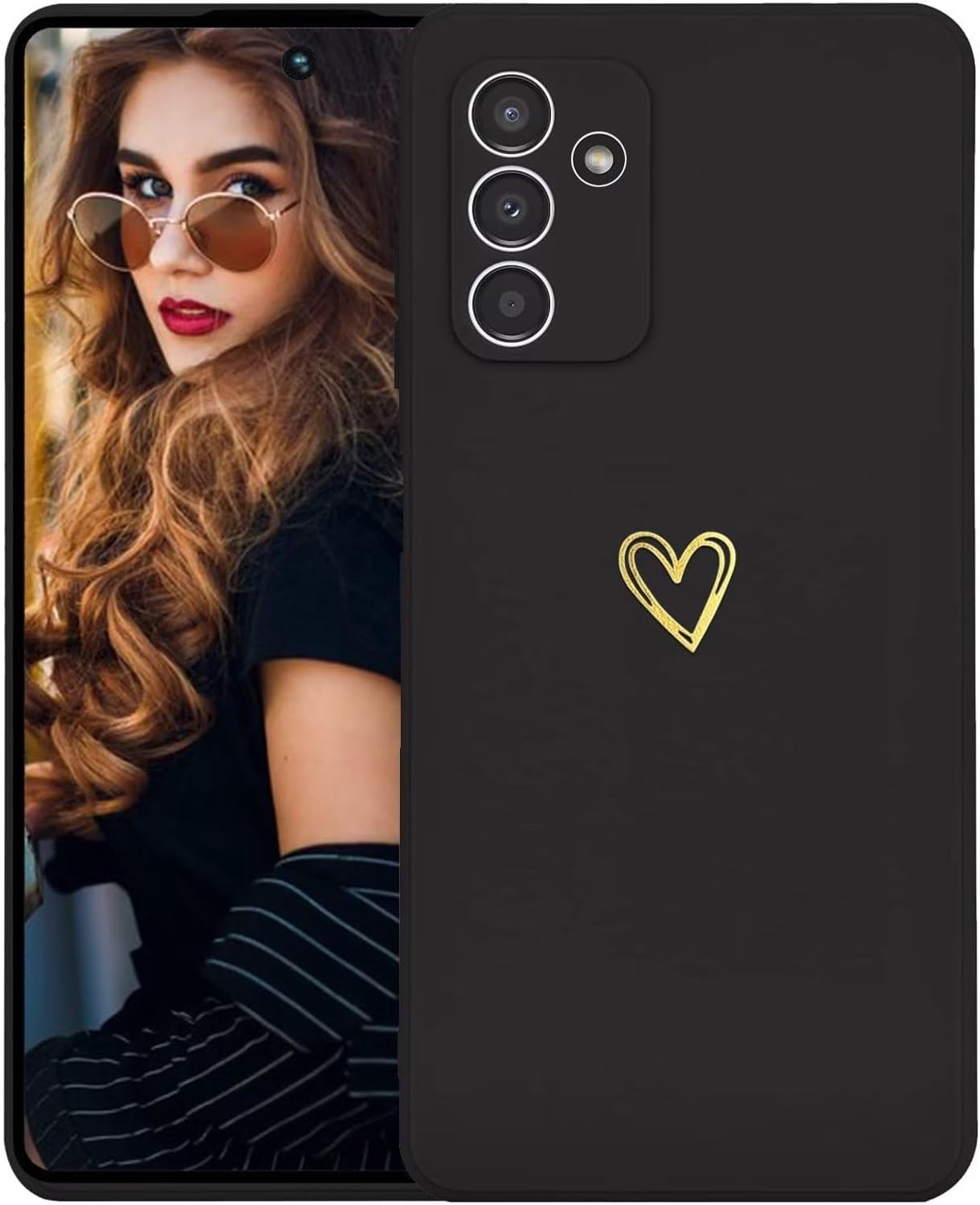 Hoesje voor Samsung Galaxy M23 5G Case,Minimalistisch Ontwerp Glad Silicone Hoes met Hartpatroon,Ultradun Zacht TPU Dames Meisje Shockproof Phone Case,Zwart