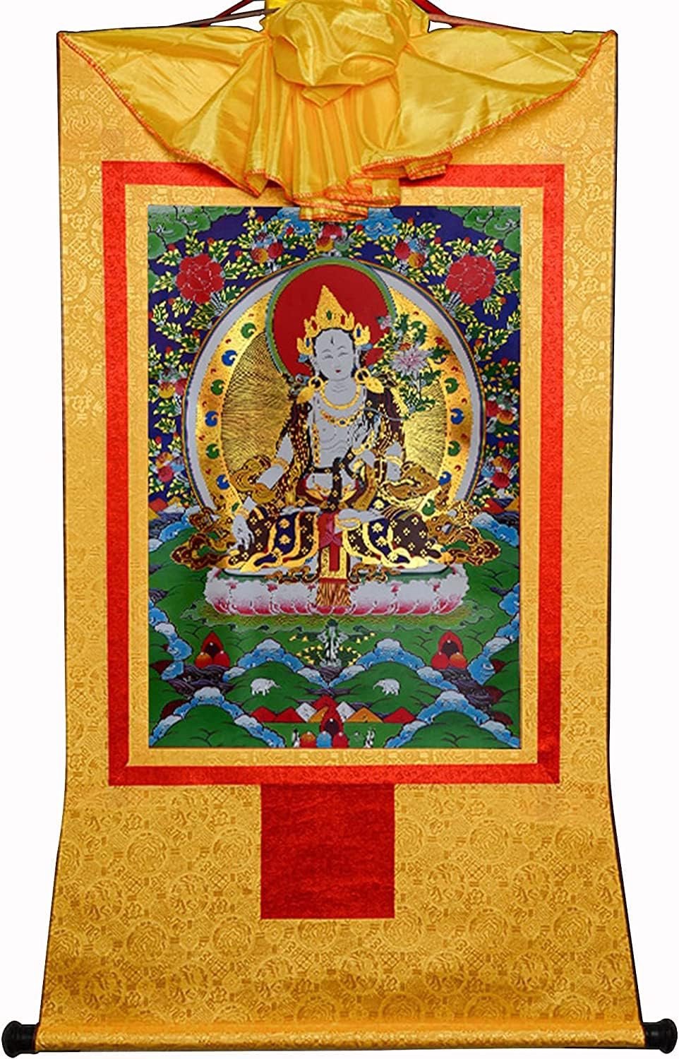 Witte Tara, Sitatara, Tibetaanse Thangka-schilderkunst, Boeddha-tapijt met rol (kleur: blauw, maat: medium (62 cm * 47 cm)) (Color : Unique Colour, Size : Small(35cm*27cm))