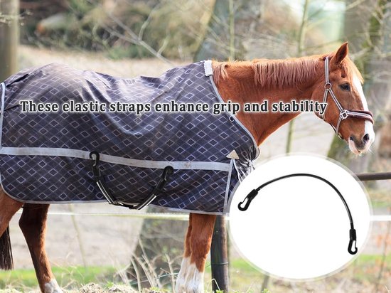 6 stuks paardendekenriemen, geplastificeerd staartkoord, kunststof ommanteld, zwart, vervangende beenriemen voor paardendekens, staartriem paard, rekbaar staartkoord voor winterbenodigdheden — afbeelding 2