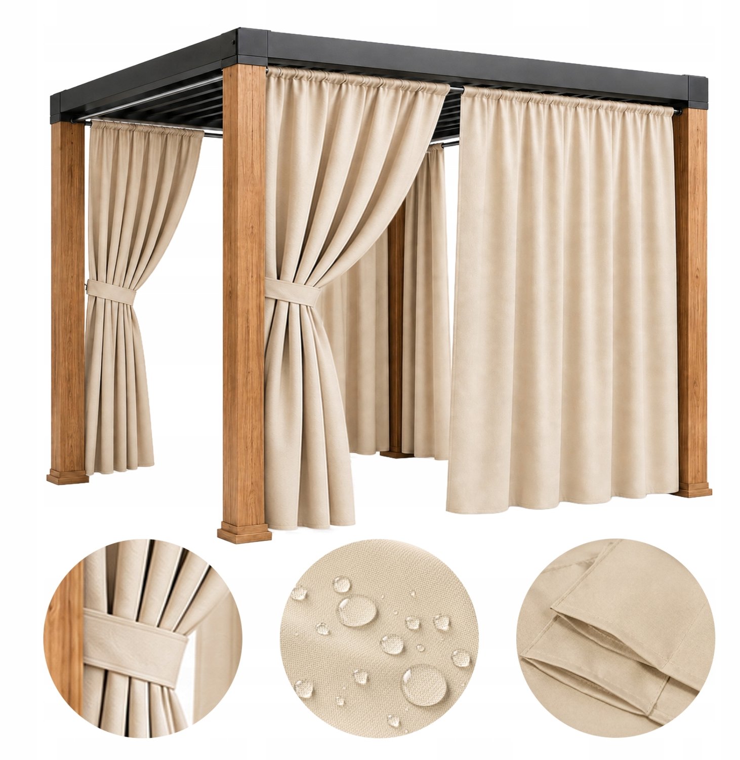 Waterdichte Terrasgordijn 155x180 cm Beige - Tuin & Pergola
