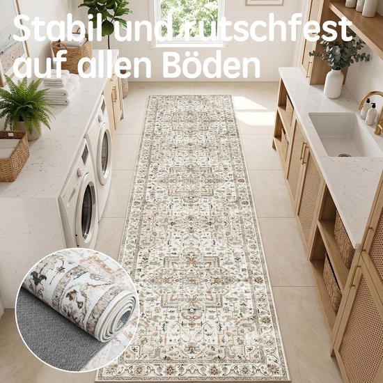 Vintage gangtapijt wit 60 × 180 cm — afbeelding 2