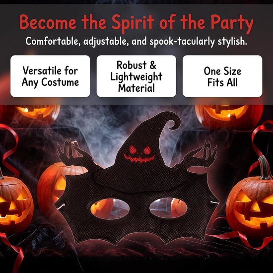 5 Stuks Delige Halloween Cosplay Half Gezicht Masker met Verstelbare Strap Lichtgewicht Polyester Spookachtig Skelet Vleermuis Thema voor Griezelige Feestelijke Masquerade Kostuum — afbeelding 4