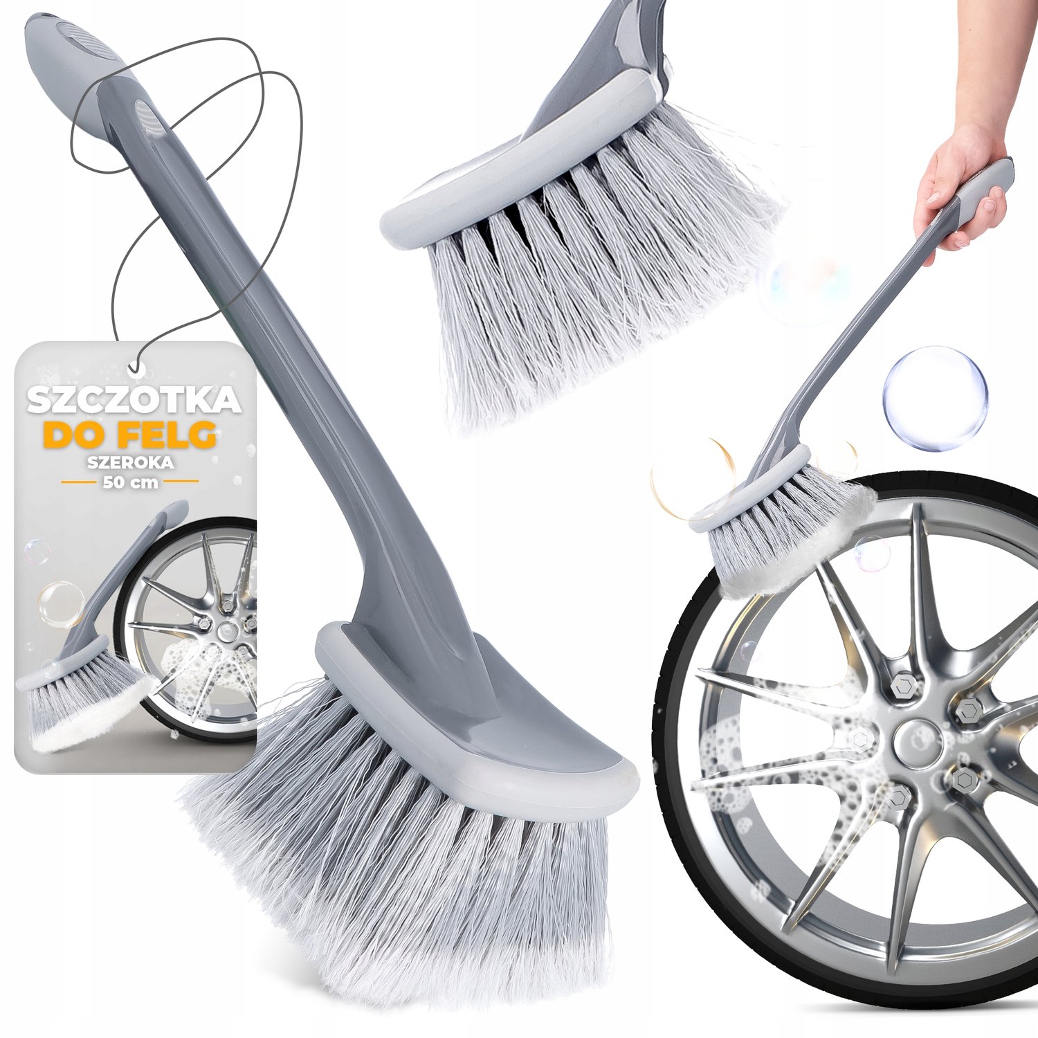 Universele velgenborstel met lange steel voor auto's, 50 cm