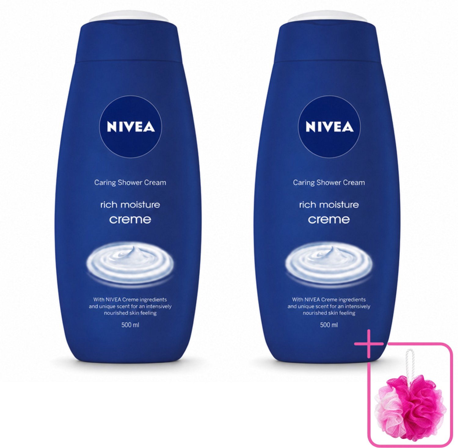 2 x NIVEA - Douchecrème - Rijke Hydratatie - Voedend Huidgevoel - 500 ml - Bulkverpakking - Douchecrème - Douchemop - Voedende douchecrème