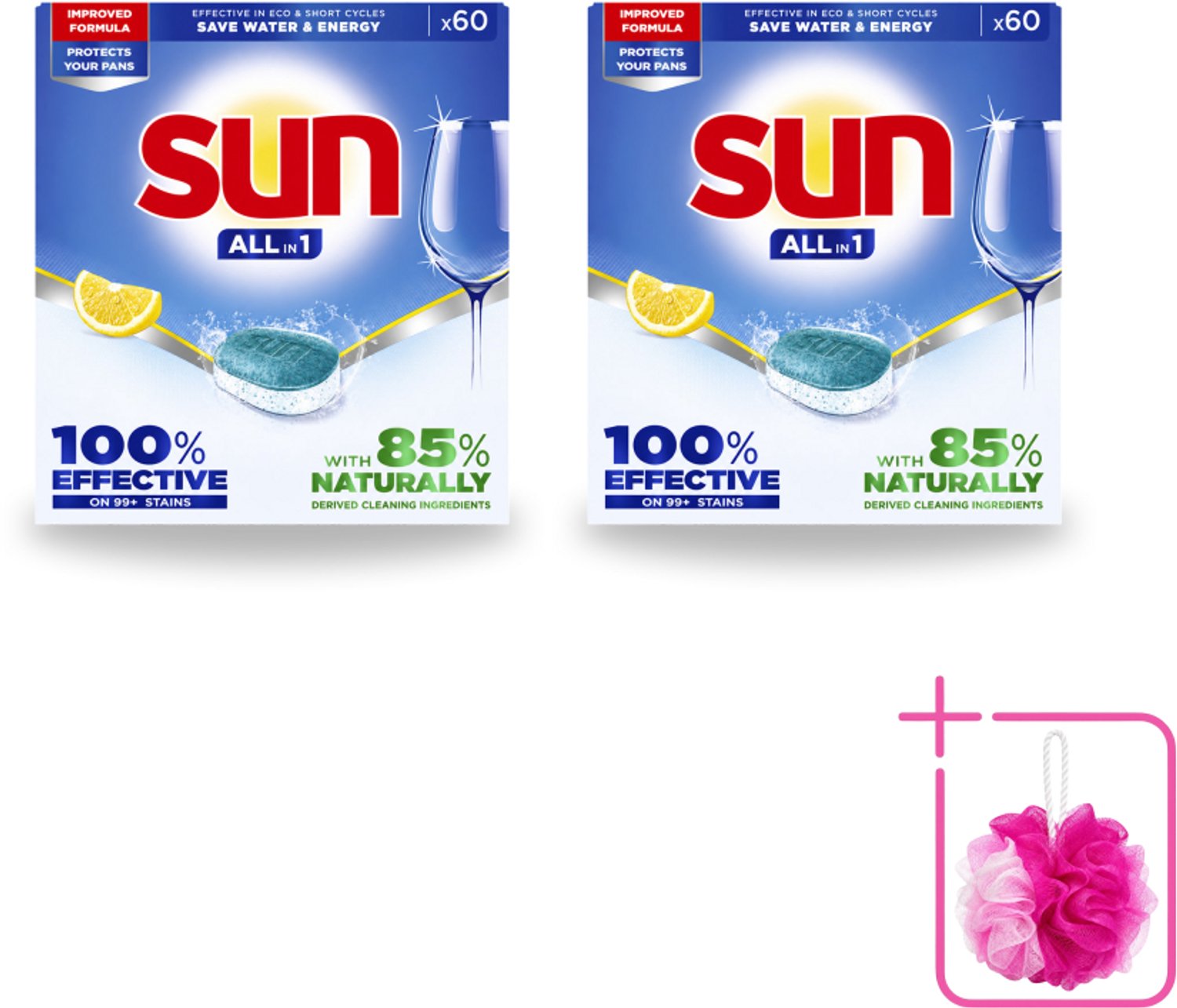 2 x Sun - Vaatwastabletten - All-in-1 Citroen - 60 tabletten - Bulkverpakking - Vaatwastabletten citroen - Douchemop - Vaatwasmiddel