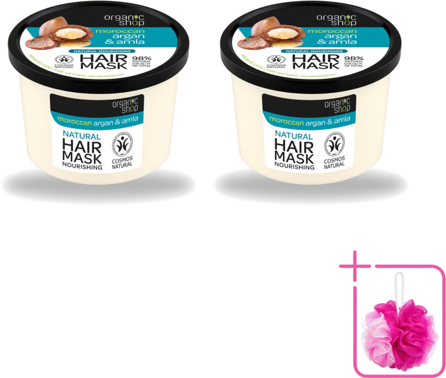 2 x Organic Shop - Haarmasker Argan & Amla - Herstellend en Verzorgend - 250 ml - Bulkverpakking - Haarmasker - Douchemop - Herstel haar