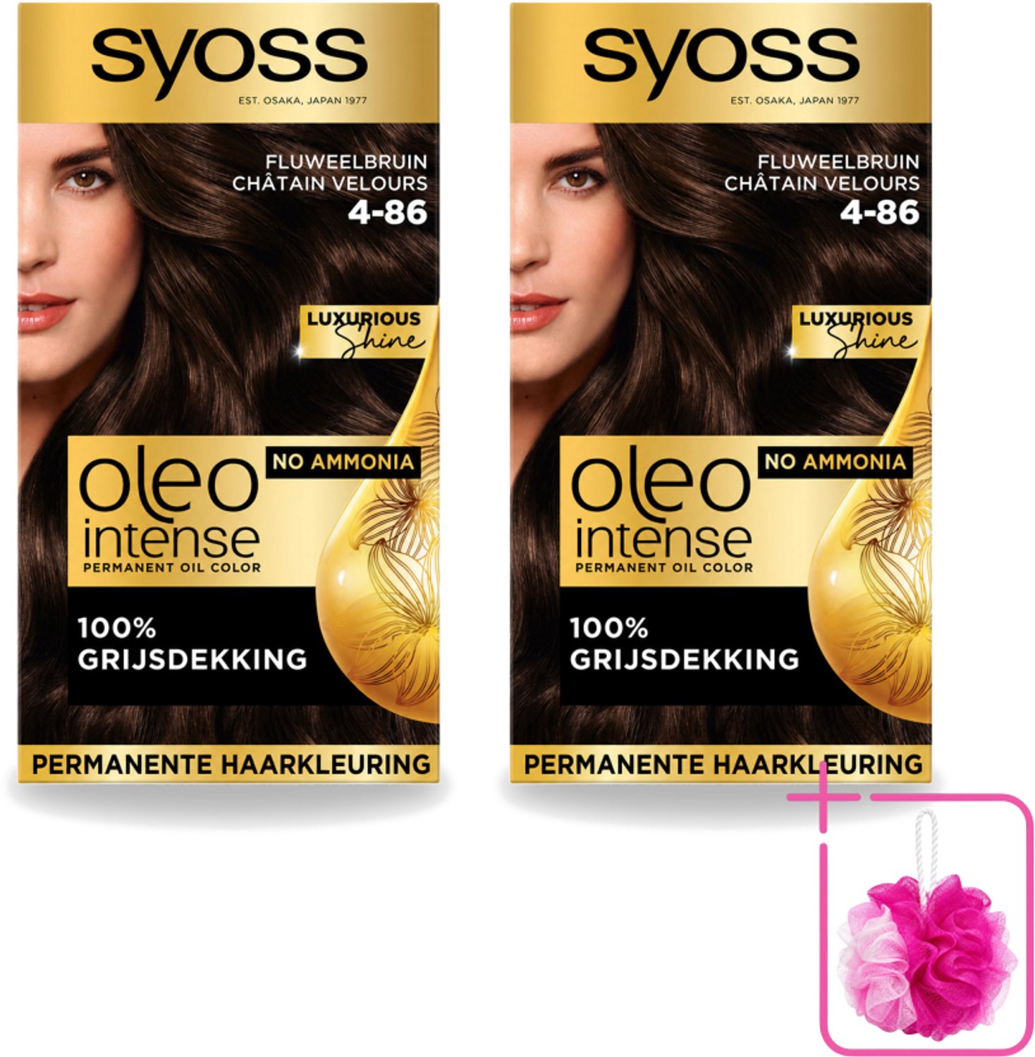 2 x SYOSS - Oleo Intense 4-86 - Haarverf - Permanente Haarkleuring - Fluweelbruin - Langdurige Kleur - Bulkverpakking - Haarkleuring zonder ammoniak - Douchemop - Fluweelbruin