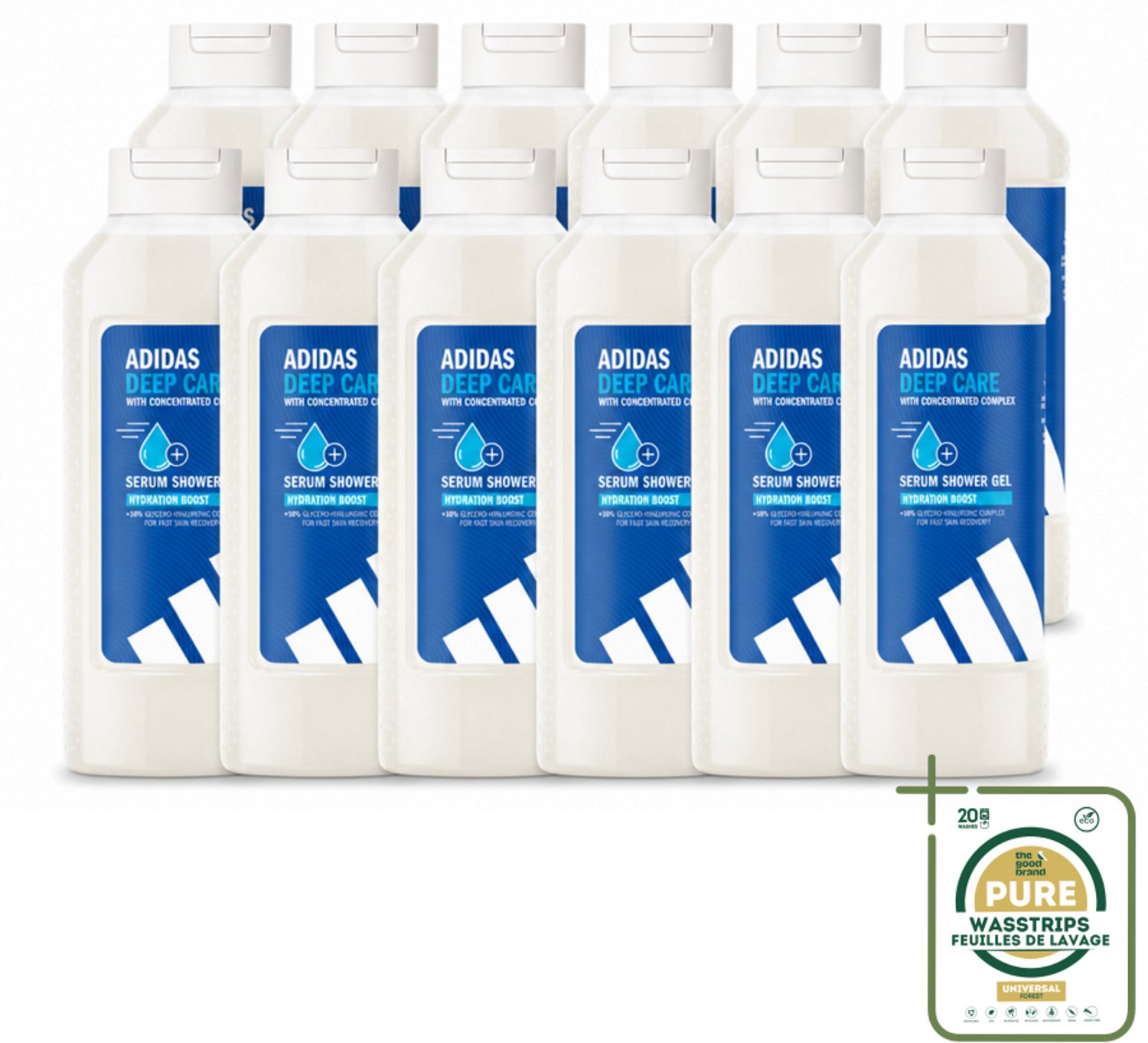12 x Adidas – Douchegel – Active Skin & Mind Deep Care – 400 ml - Wasstrips - Douchegel - Hydratatie Na Sport - Huid Verzorging - Intensieve Hydratatie - Gevoelige Huid