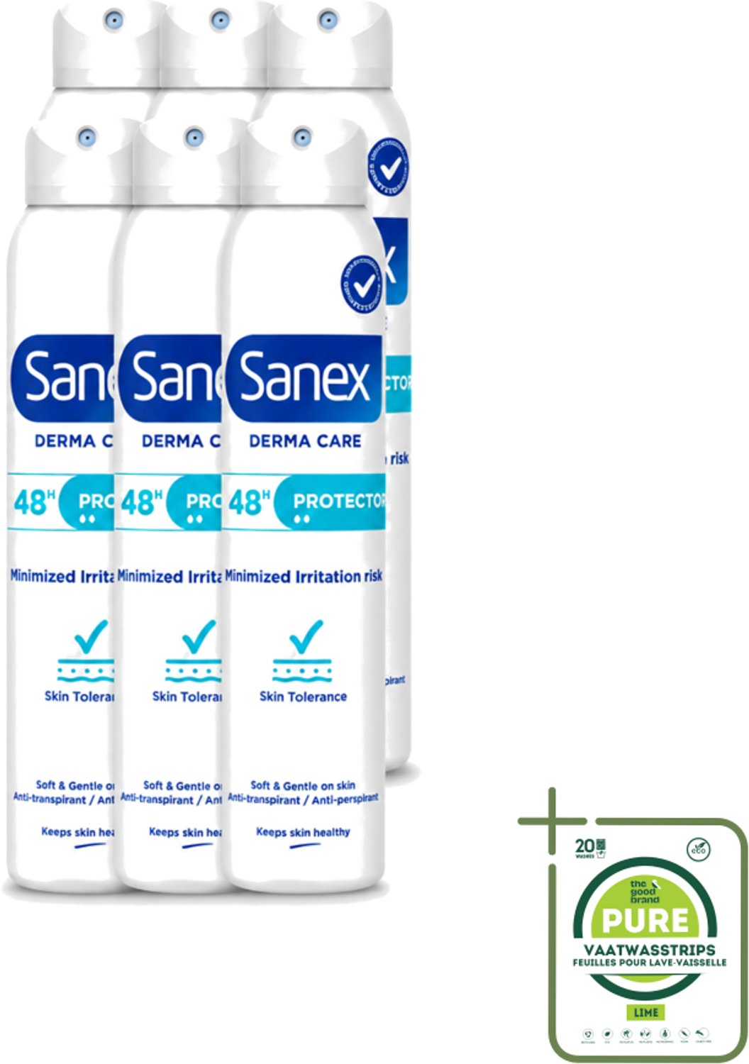 6 x Sanex – Deodorant Spray – Dermo Protector – 200 ml - Grootverpakking - Huidbescherming - Zweetbehandeling - Geurverwijdering - Hypoallergeen - PH-balans