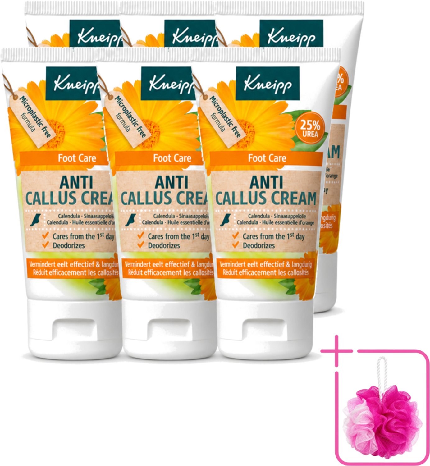6 x Kneipp - Eeltcrème - Calendula - 25 % ureum - Voor zachte & soepele voeten - 50 ml - Bulkverpakking - Eeltcrème - Douchemop - Voeten verzorgen