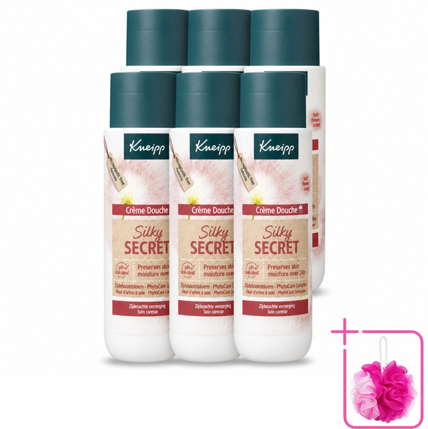 6 x Kneipp - Douchecrème - Silky Secret - 200 ml - Bulkverpakking - Douchecrème - Douchemop - Zijde