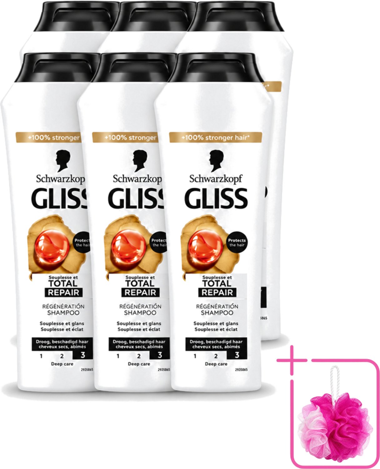 6 x Gliss - Shampoo - Total Repair - Voor Intensief Haarherstel - 250 ml - Bulkverpakking - Haarkracht - Douchemop - Haarherstel