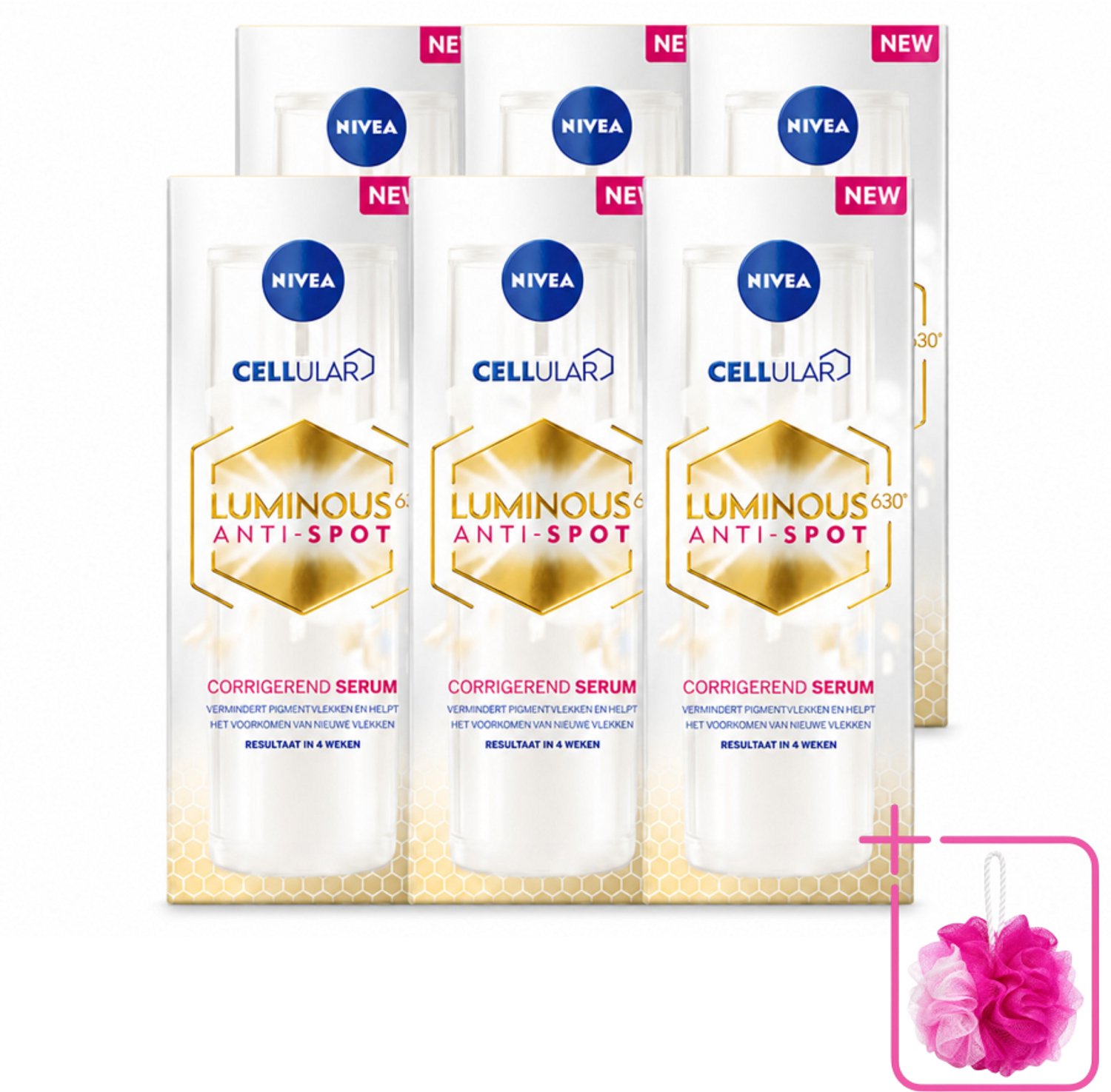 6 x NIVEA - Gezichtsserum - CELLular LUMINOUS630 Tegen Vlekken - Tegen pigmentvlekken - Voor alle huidtypen - Met Hyaluron & Vitamine E - 30 ml - Bulkverpakking - Anti-spot serum - Douchemop - Pigmentvlekken