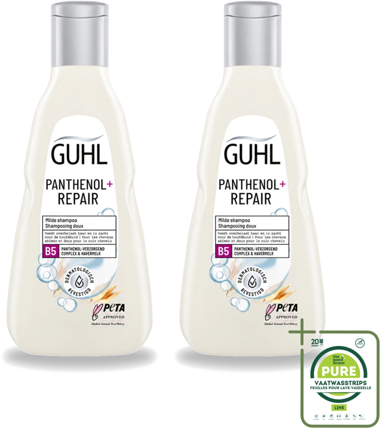 2 x Guhl – Shampoo – Panthenol+ Repair – 250 ml - Grootverpakking - Vaatwasstrips - Hydratatie Haar - Herstel Shampoo - Panthenol Shampoo - Droog Haar Shampoo - Gezond Haar