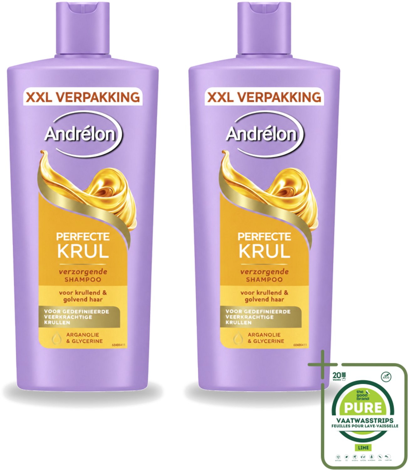 2 x Andrélon – Shampoo – Perfecte Krul – 685 ml - Grootverpakking - Vaatwasstrips - Douchegel - Huidverzorging - Hydraatatie - Workout - Gevoelige Huid