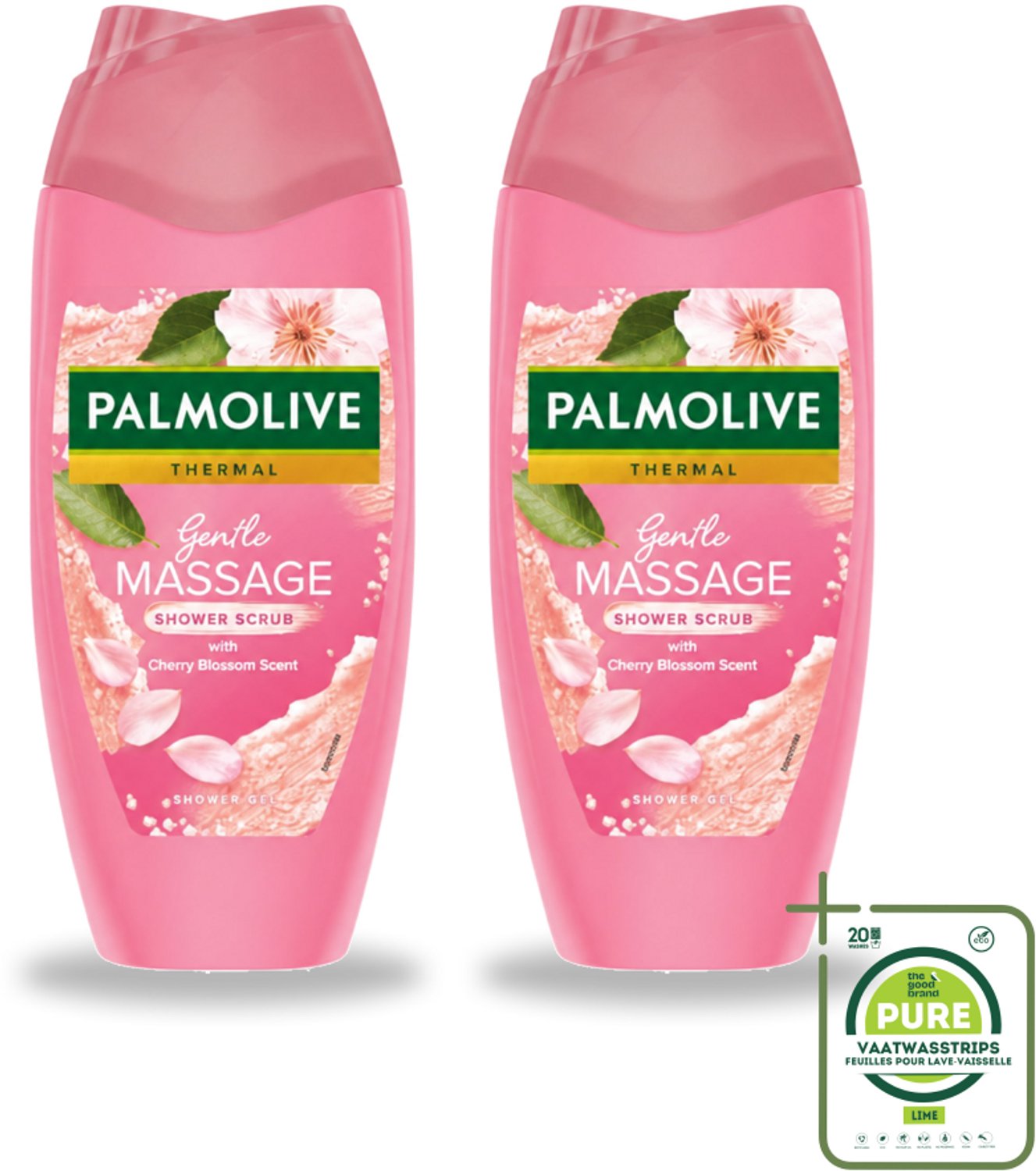 2 x Palmolive – Douchescrub – Thermal Cherry Blossom – 250 ml - Grootverpakking - Vaatwasstrips - Douchegel - Body Scrub - Exfoliatie - Huid Verzorging - Kersenbloesem