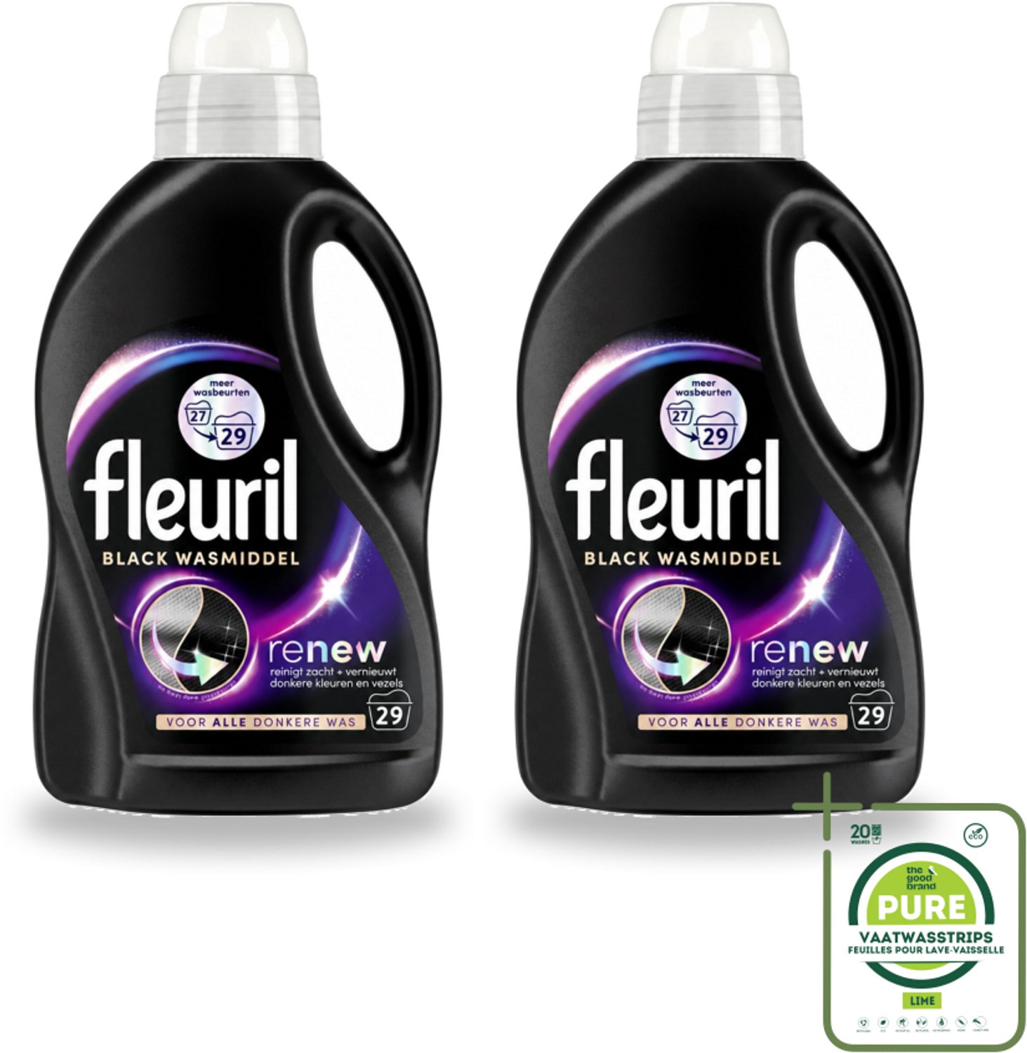 2 x Fleuril – Wasmiddel - Black – 29 wasbeurten – 1,305 L - Grootverpakking - Vaatwasstrips - Wasmiddel Zwart - Kleurbehoud Zwart - Donkere Kleding - Vervaging Voorkomen - Kleding Beschermen