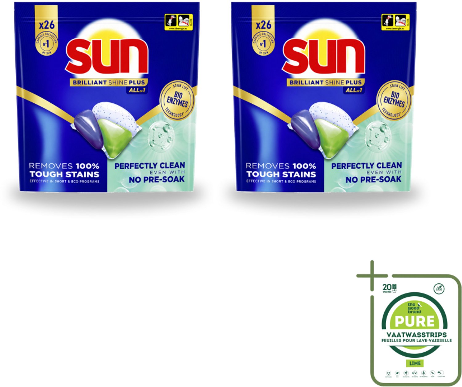 2 x Sun – Vaatwascapsules – Brilliant Shine+ All-in-1 - 26 capsules - Grootverpakking - Vaatwasstrips - Vaatwasmiddel - Vaatwascapsules - Schone Vaat - Vlekken Verwijderen - Vaat Reinigen