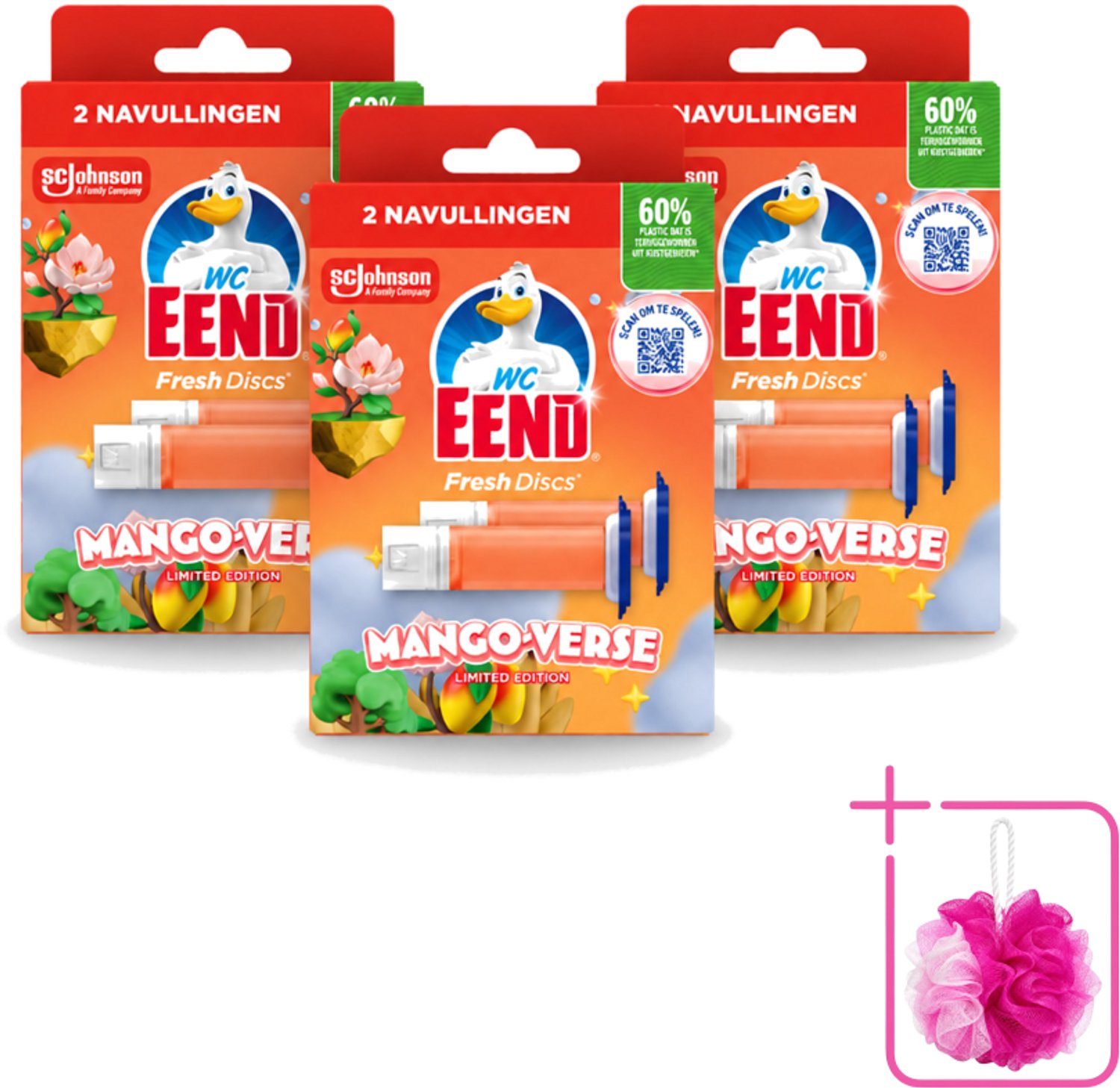3 x WC Eend – Fresh Discs – Duo Navulling – Mango Verse – 72 ml - Bulkverpakking - Toilet navulling - Douchemop - Fris toilet