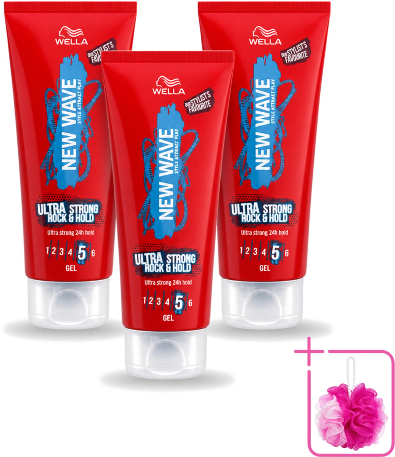 3 x Wella – New Wave Rock’n Hold Ultra Strong – Haargel – 200 ml - Bulkverpakking - Haartype - Douchemop - Styling