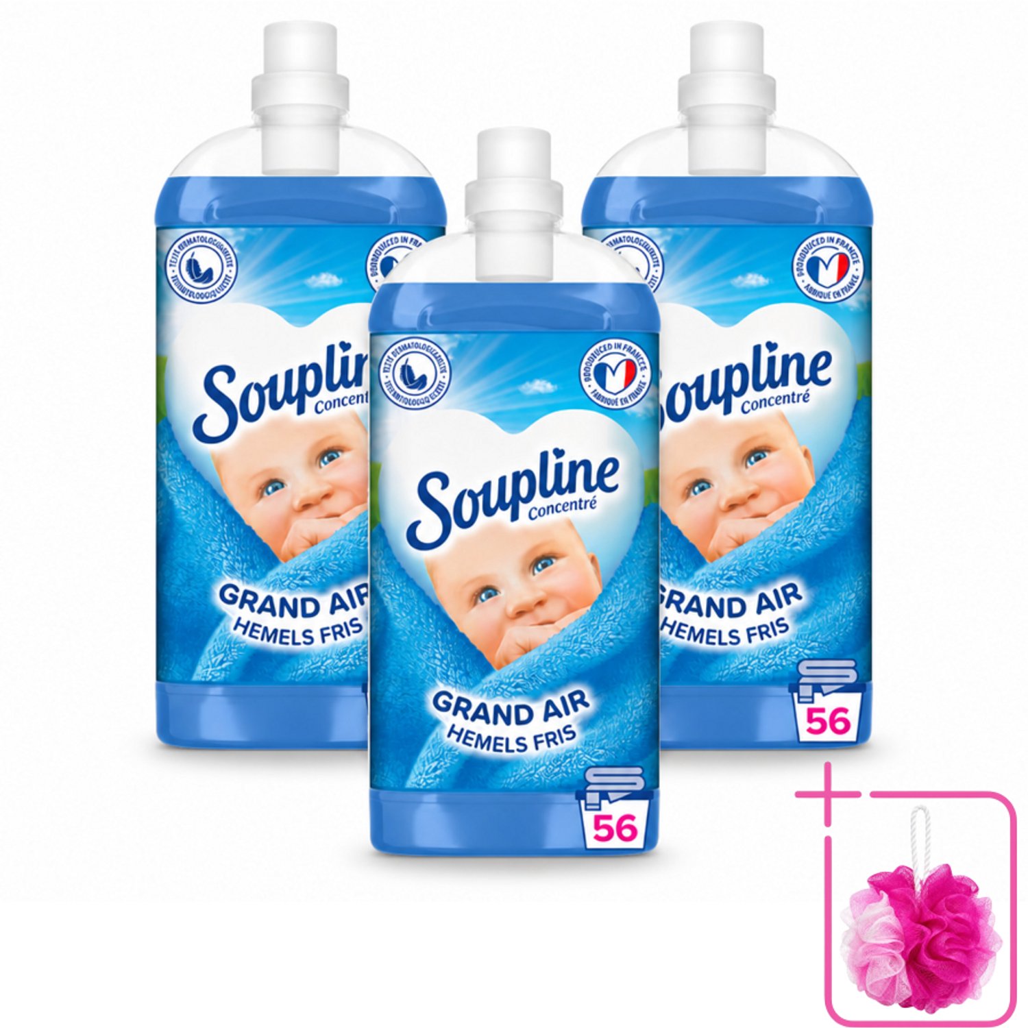 3 x Soupline - Wasverzachter - Hemels Fris - 1350 ml - Bulkverpakking - Wasverzachter - Douchemop - Wasgoed