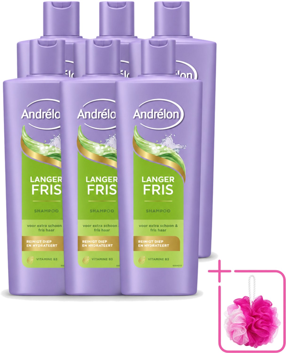 6 x Andrélon – Shampoo – Langer Fris – 400 ml - Bulkverpakking - Luchtig haar - Douchemop - Fris haar