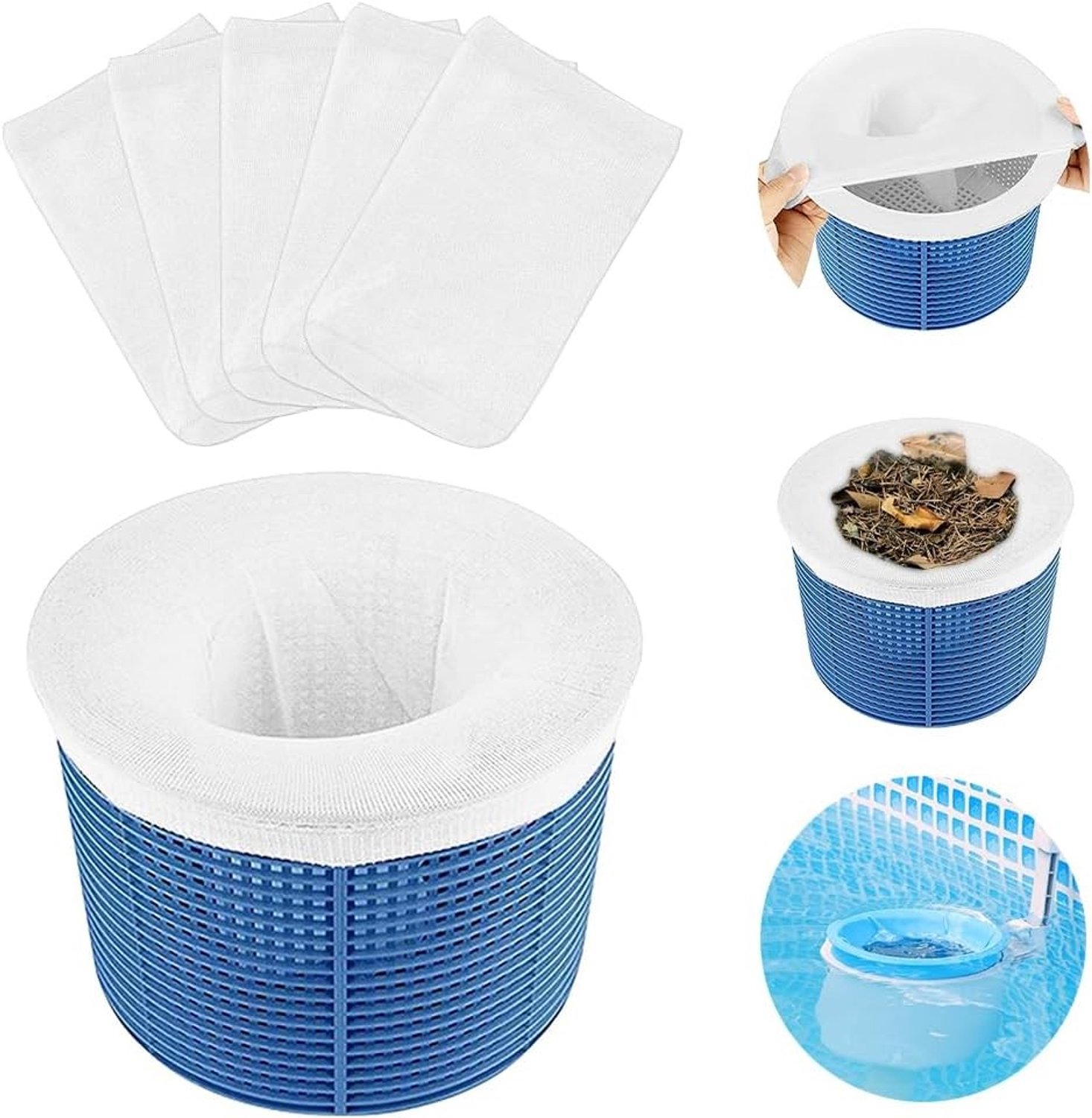 Zwembadfilter Beschermhoezen, 12 Stuks Nylon Skimmerfilters voor Boven Grond Zwembaden, Bescherming tegen Vuil en Bladeren, Ideaal voor Filtermanden en Skimmers