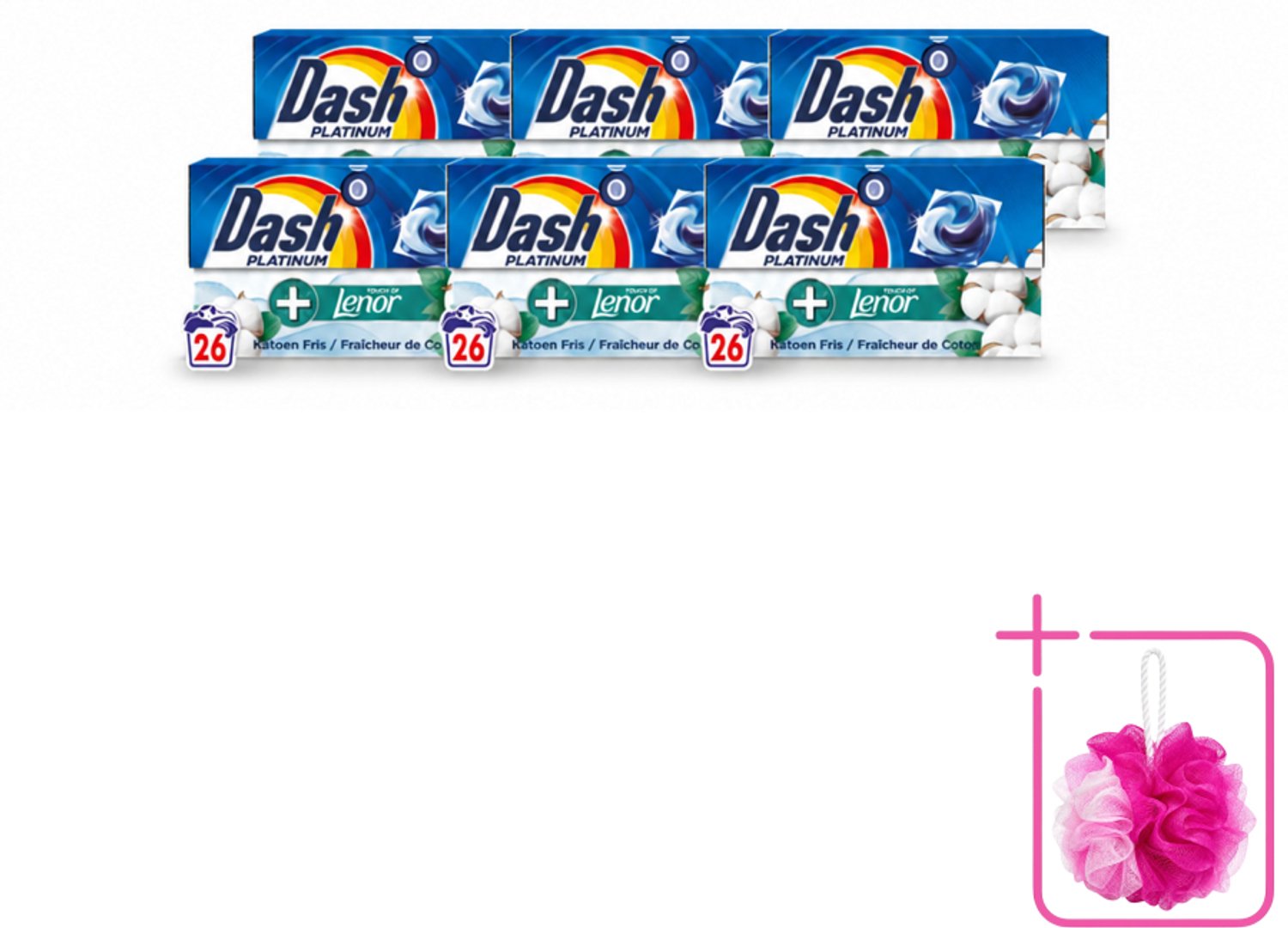 6 x Dash – Wasmiddelcapsules – 4in1 Pods Katoen Fris – 26 capsules - Bulkverpakking - Wasmiddel - Douchemop - Wascapsules