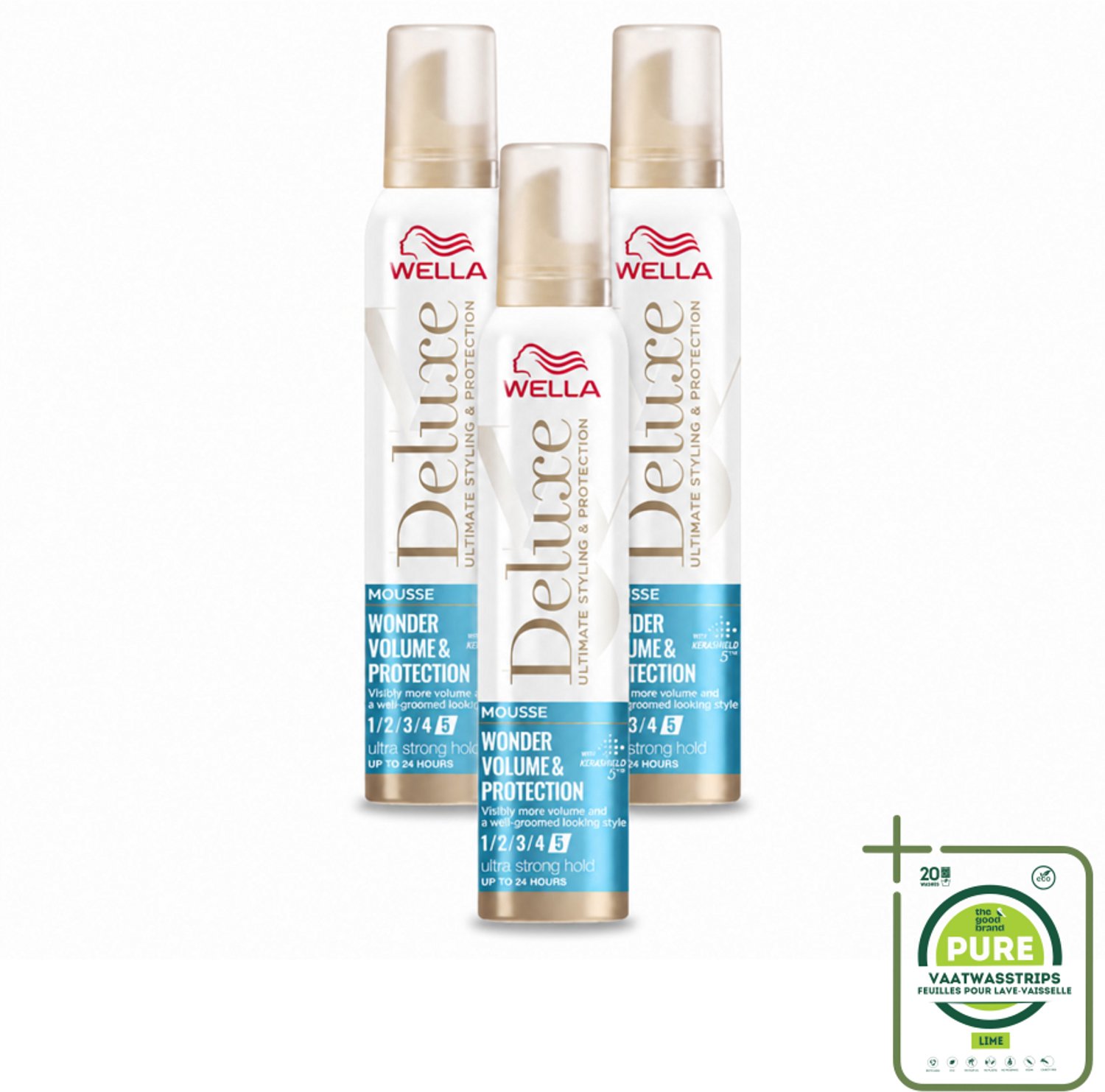 3 x Wella – Deluxe Volume & Protection – Haarmousse – 200 ml - Grootverpakking - Vaatwasstrips - Haarmousse - Volume - Bescherming - Keratine - Haarbescherming