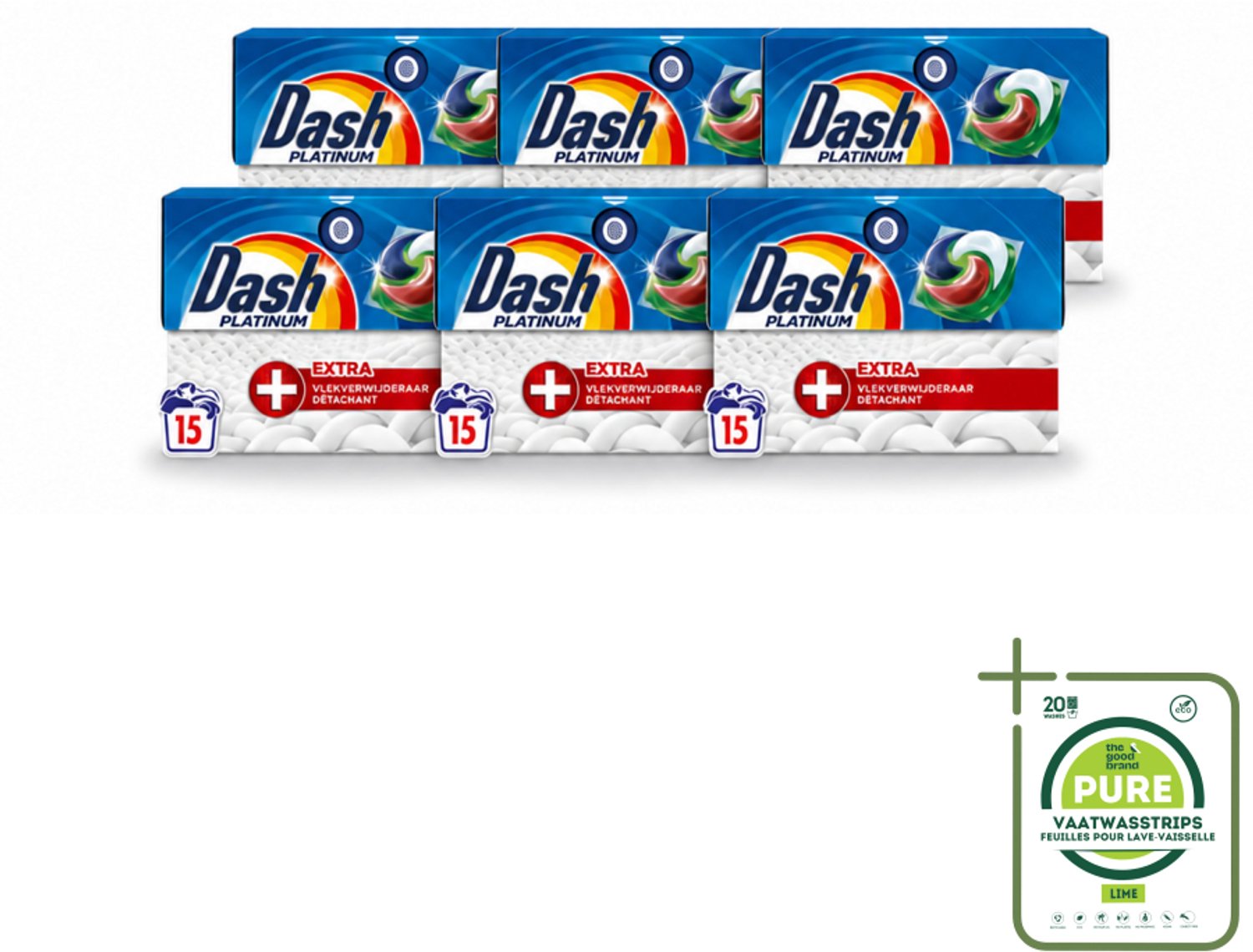 6 x Dash – Wasmiddelcapsules – 4in1 Platinum Pods + Extra Vlekkenverwijderaar – 15 capsules - Grootverpakking - Vaatwasstrips - Vlekverwijdering - Wasmiddel - Wascapsule - Krachtige Reiniging - Extra Vlekverwijdering