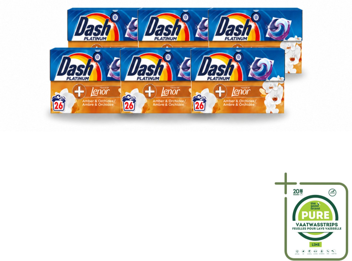 6 x Dash – Wasmiddelcapsules – 4in1 Pods Amber & Orchidee – 26 capsules - Grootverpakking - Vaatwasstrips - Wasmiddel - Waspod - Frisse Geur - Reiniging - Vlekverwijdering