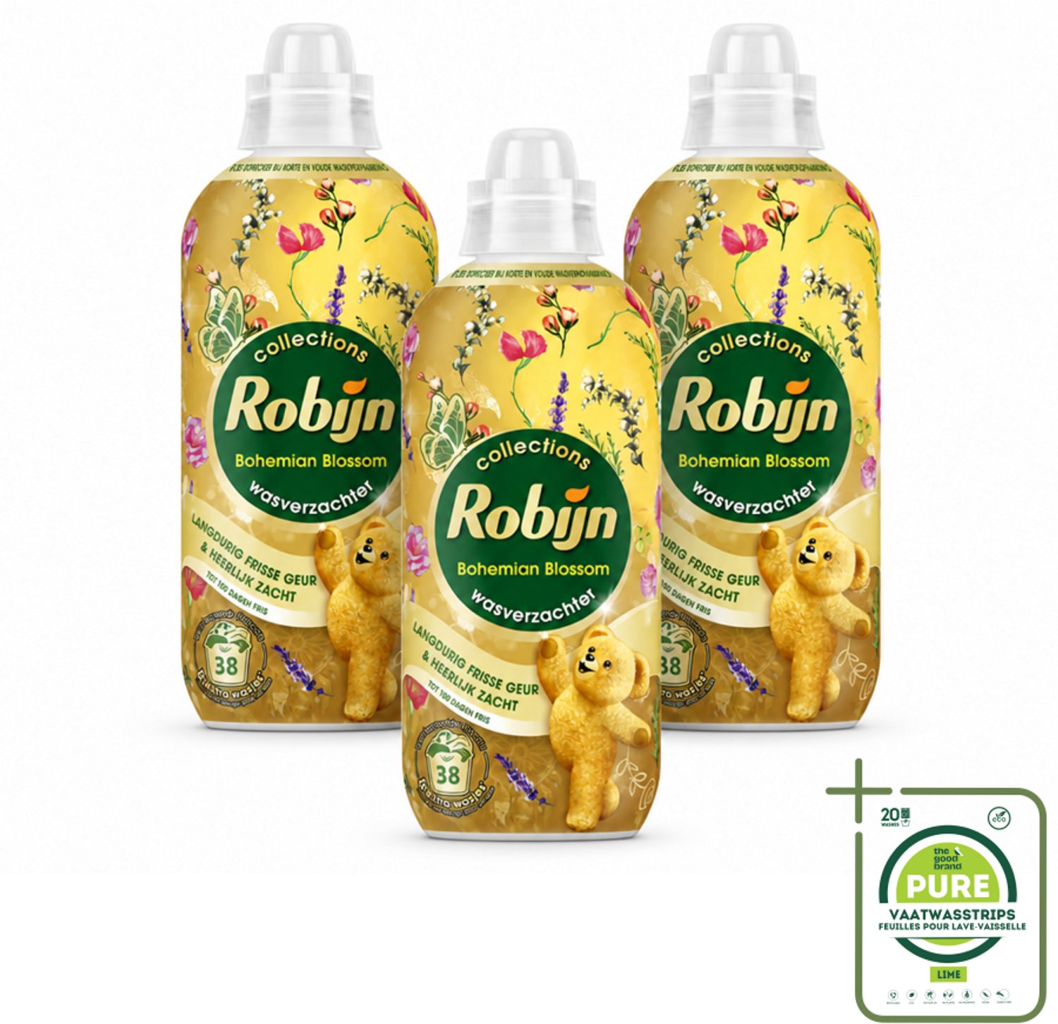 3 x Robijn – Wasverzachter – Bohemian Blossom – 765 ml - Grootverpakking - Vaatwasstrips - Wasverzachter - Bloemige Geur - Wasverzachter Fles - Kleding Verzorgen - Vezels Beschermen