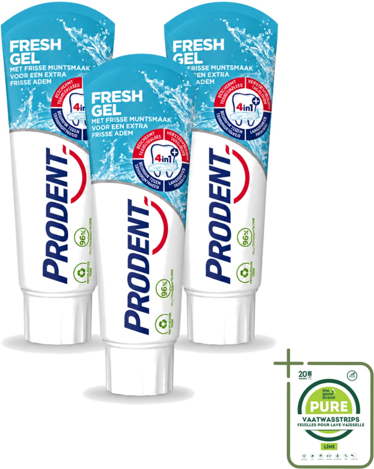 3 x Prodent – Tandpasta – Fresh Gel – 75 ml - Grootverpakking - Vaatwasstrips - Frisse Mond - Anti-cariës - Tandplak - Tanderosie - Glazuur Bescherming