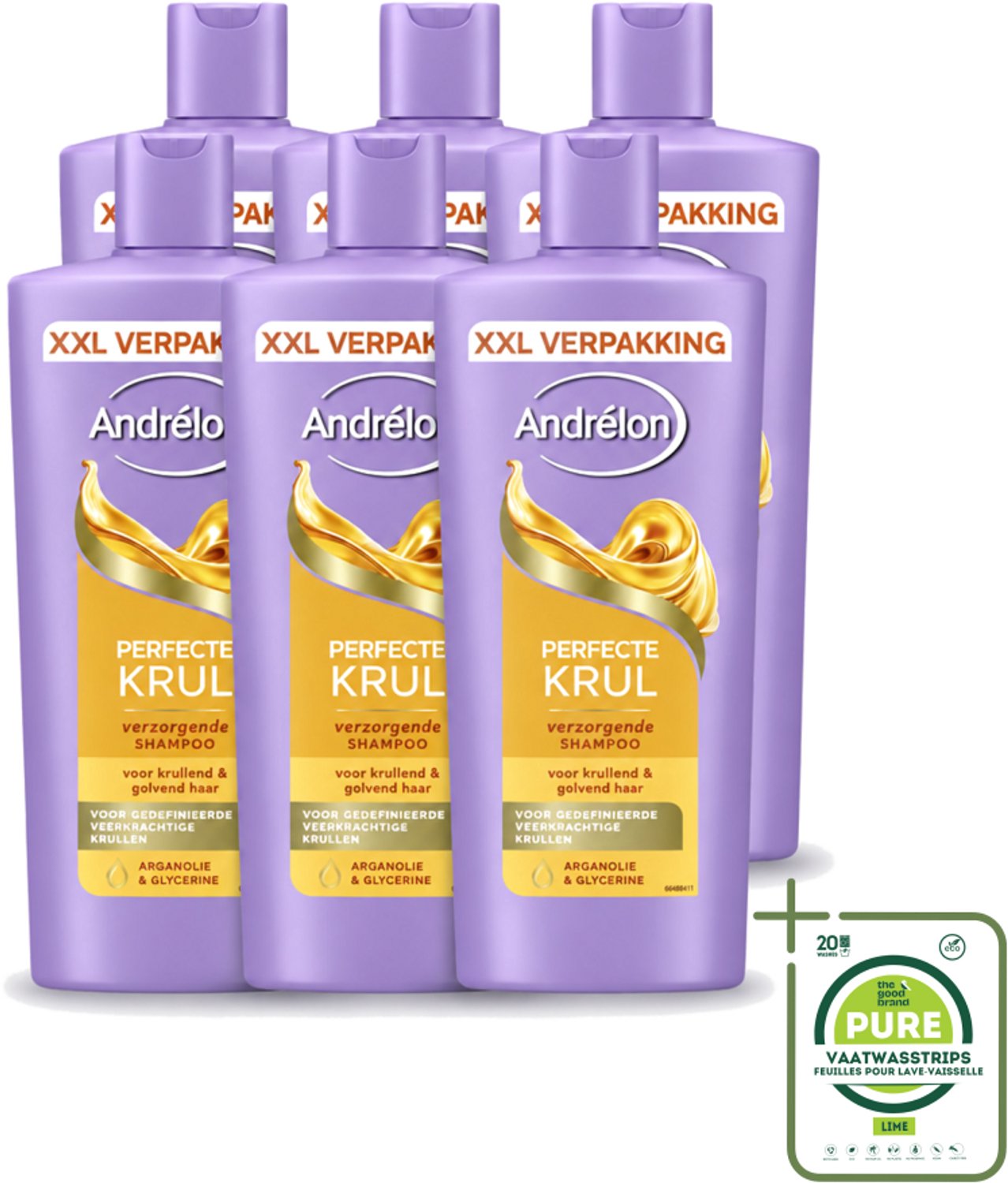 6 x Andrélon – Shampoo – Perfecte Krul – 685 ml - Grootverpakking - Vaatwasstrips - Douchegel - Huidverzorging - Hydraatatie - Workout - Gevoelige Huid