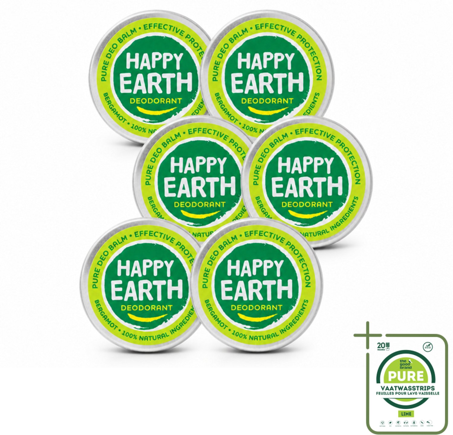 6 x Happy Earth – Deodorant Balm – 100% Natuurlijk Bergamot – 45 g - Grootverpakking - Deodorant Bergamot - Natuurlijke Deodorant - Huidvriendelijke Deodorant - Vegan Deodorant - Mineralen Zouten