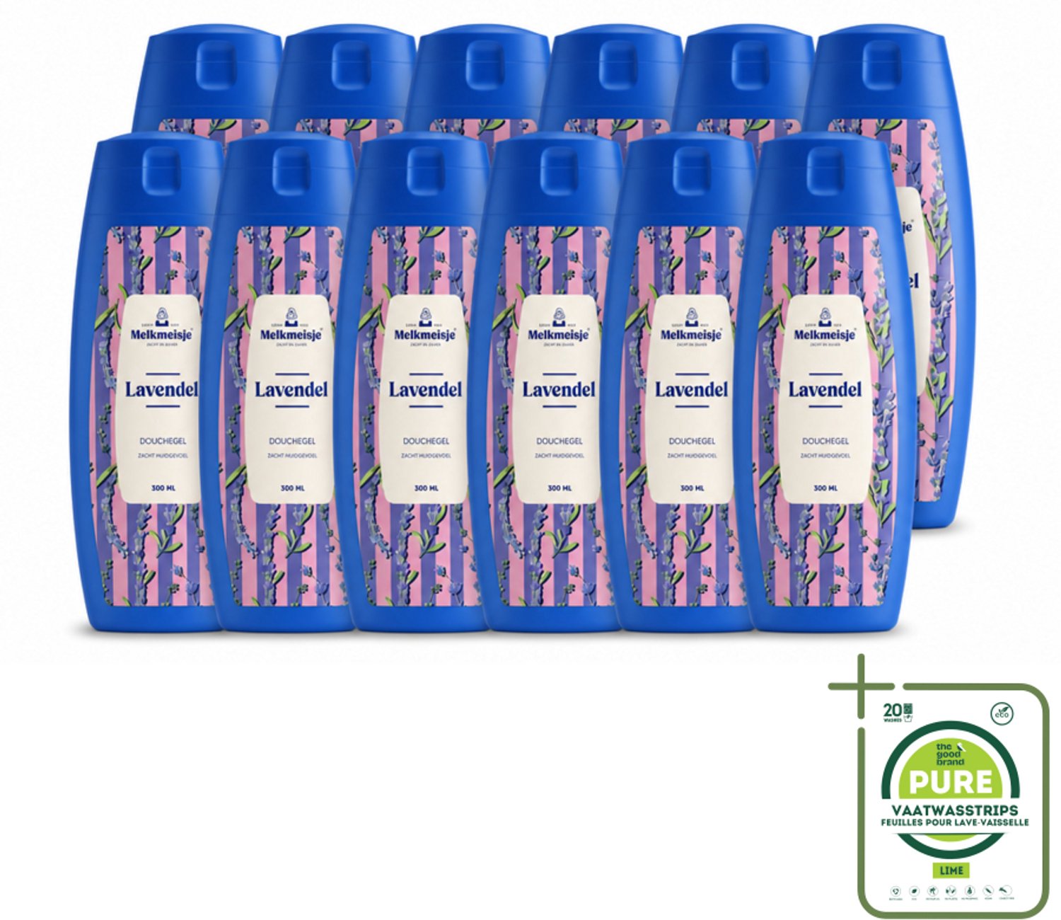 12 x Melkmeisje – Douchegel – Lavendel – Zacht Huidgevoel – 300 ml - Grootverpakking - Vaatwasstrips - Badcrème - Douchecrème - Melkcrème - Huidverzorging - Zachte Huid