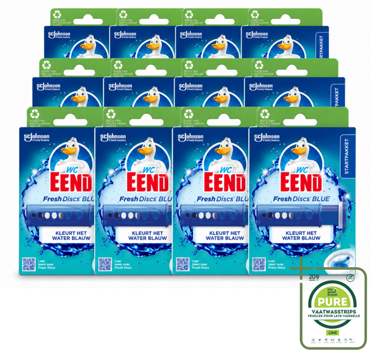 12 x WC Eend – Fresh Discs – Houder + Navulling – Coloring Blue – 36 ml - Grootverpakking - Vaatwasstrips - Toilet Reinigen - Toilet Hygiëne - Toilet Disc - Toilet Gel - Toilet Frisheid