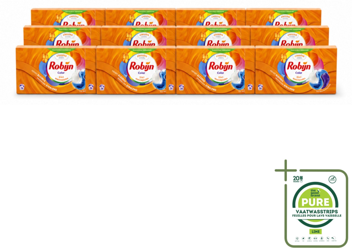 12 x Robijn – 3-in-1 Wascapsules – Color - 26 Capsules - Grootverpakking - Vaatwasstrips - Kleurverzorging - Wascapsules - Wasgeur - Wasverzachter - Kleurbehoud