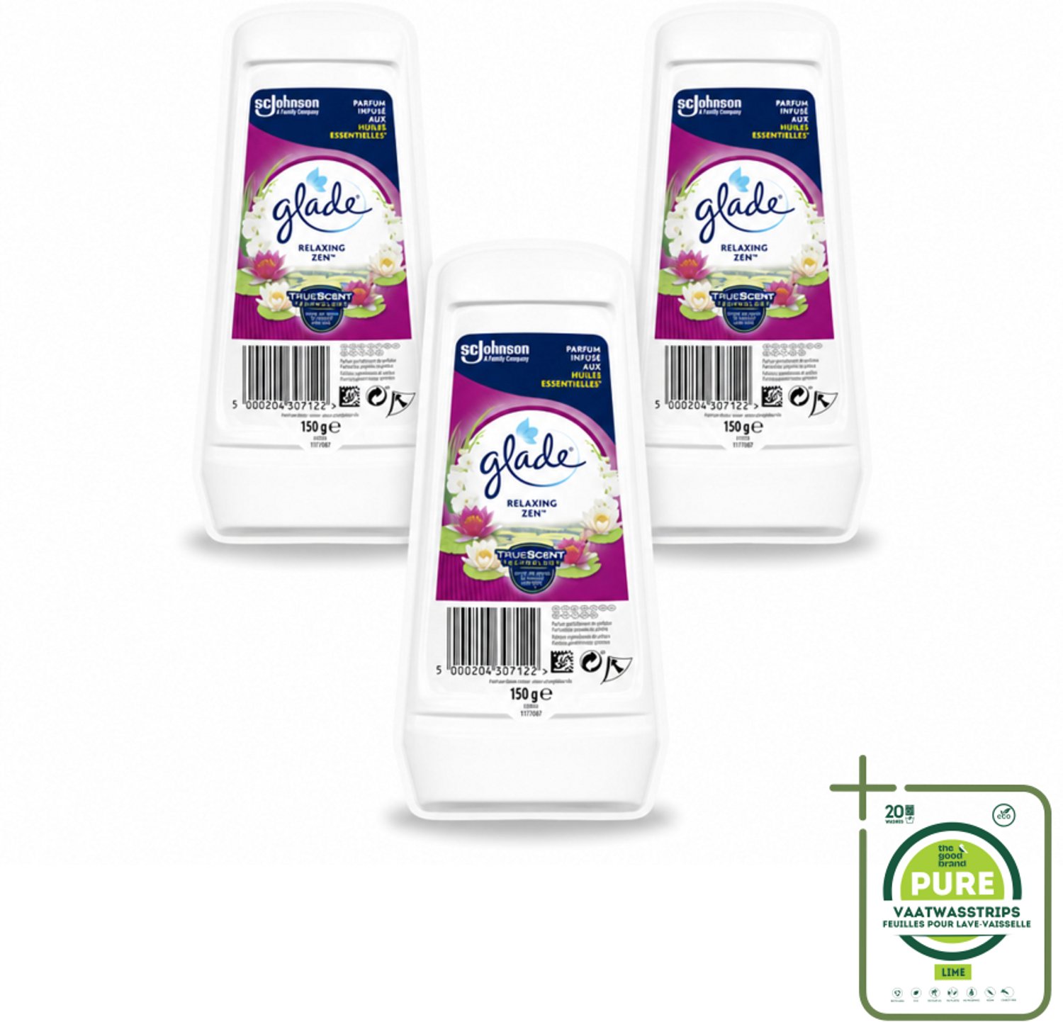 3 x Glade – Luchtverfrisser Gel – Relaxing Zen – 150 g - Grootverpakking - Luchtverfrisser - Ontspannende Geur - Frisse Geur - Geur Neutraliseren - Essentiële Oliën