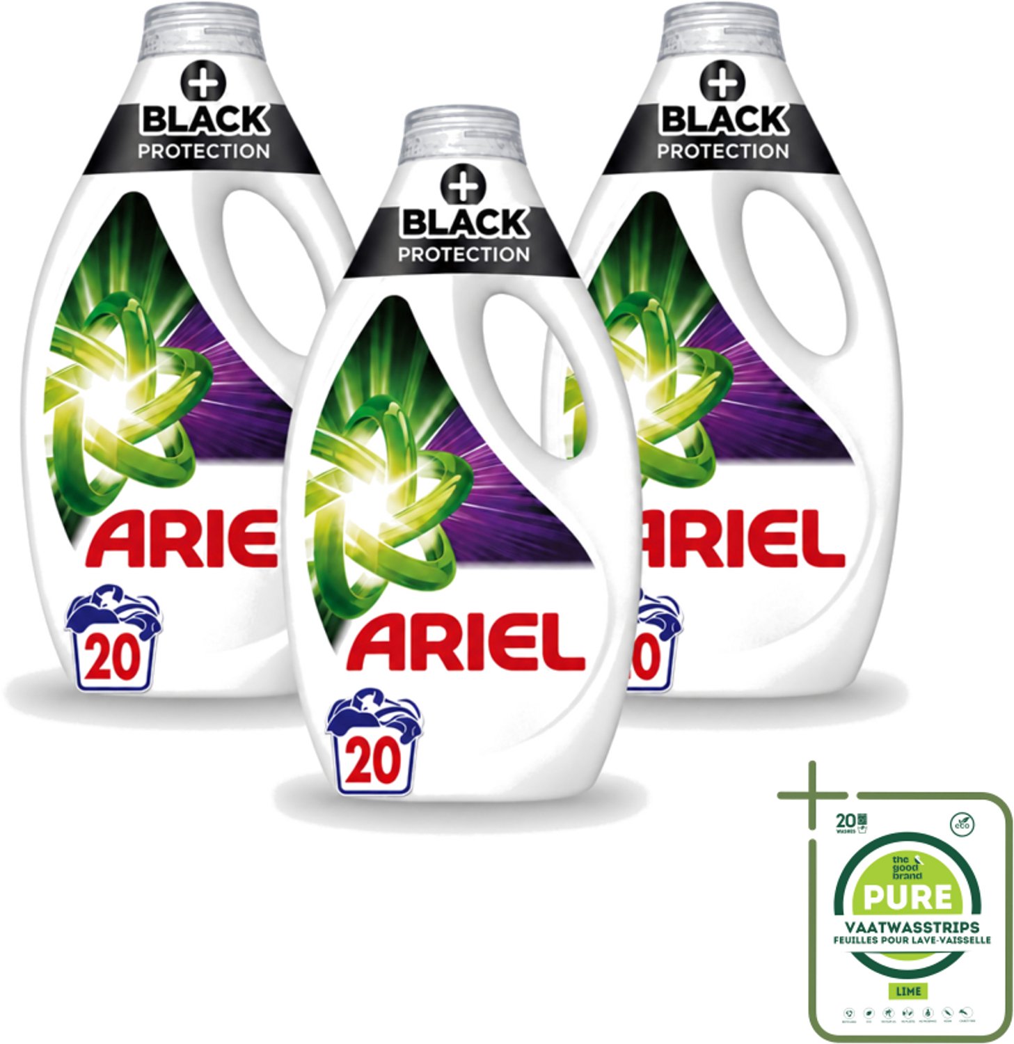 3 x Ariel – +Revita Black – Vloeibaar Wasmiddel – 900 ml - Grootverpakking - Vaatwasstrips - Donkere Kleuren Beschermen - Kleurbescherming - Vlekverwijdering - Coudwasformule - Wasmiddel Voor Zwart