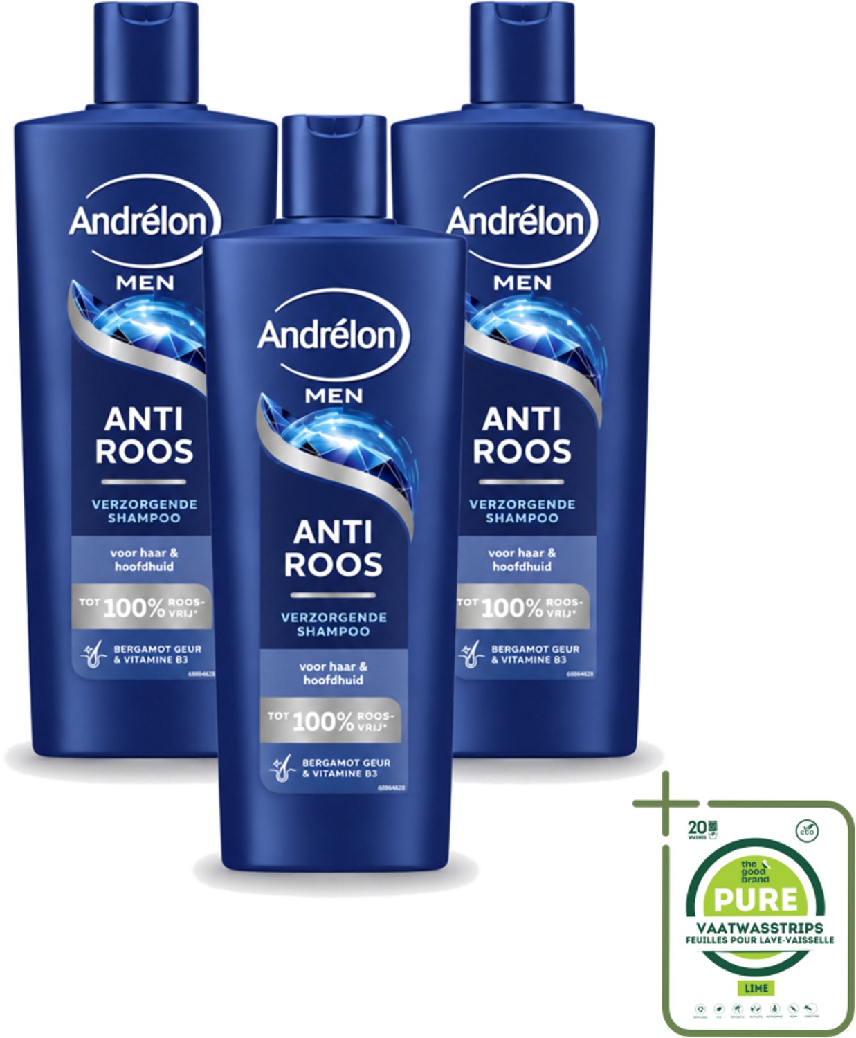3 x Andrélon – Shampoo – Anti Roos Men – 400 ml - Grootverpakking - Vaatwasstrips - Anti-roos Shampoo - Roosvrij Haar - Mannelijke Haarverzorging - Droge Hoofdhuid - Gevoelige Hoofdhuid