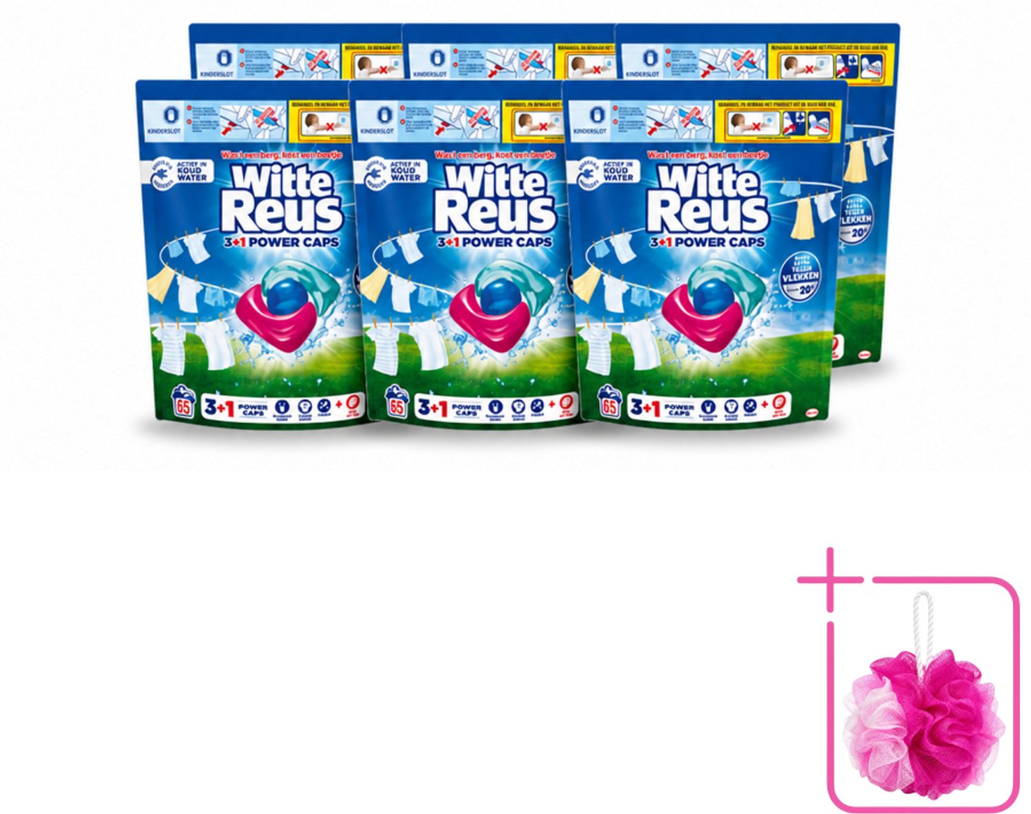 6 x Witte Reus - 3+1 Power Caps - Witte Was - 65 Wasbeurten - Bulkverpakking - Witte Reus Power Caps - Douchemop - Wascapsules