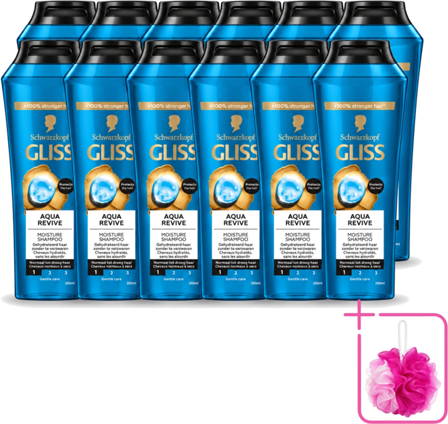 12 x Gliss - Shampoo - Aqua Revive - Voor Hydraterend en Fris Haar - 250 ml - Bulkverpakking - Hydraterend haar - Douchemop - Droog haar