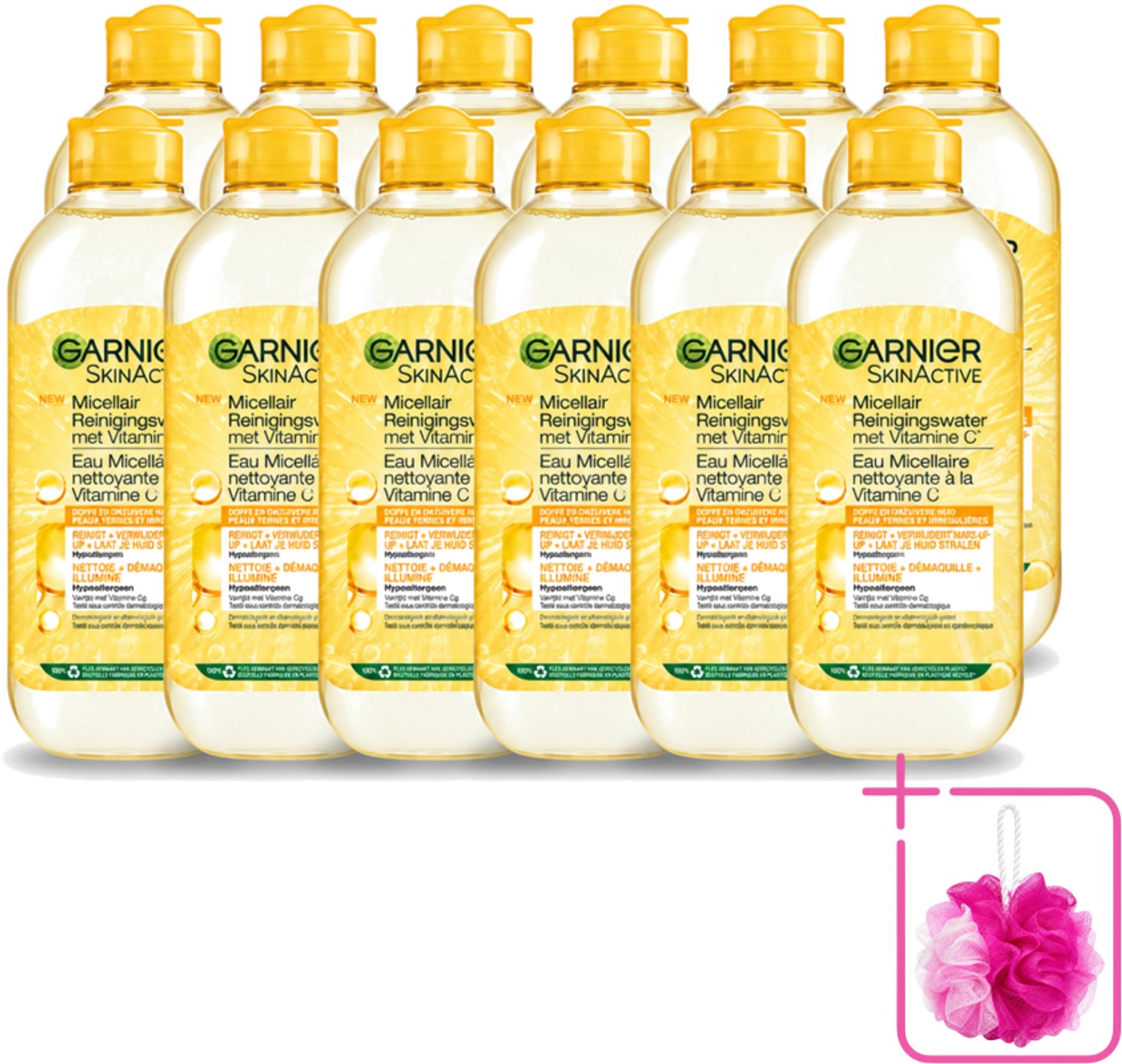 12 x Garnier - SkinActive - Micellair Water - Vitamine C - Reinigingswater - 400 ml - Bulkverpakking - Micellair reinigingswater - Douchemop - Vitamine c